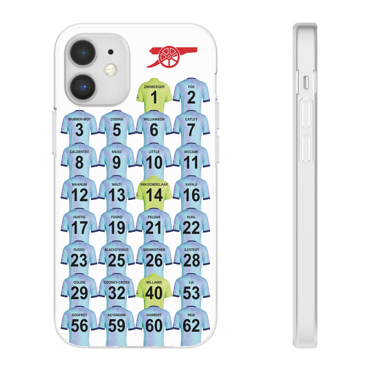 Arsenal Women Third Kit iPhone Flexi Case - iPhone 16, 15, 14, 13, 12, Mini/Plus/Pro/Pro Max - White