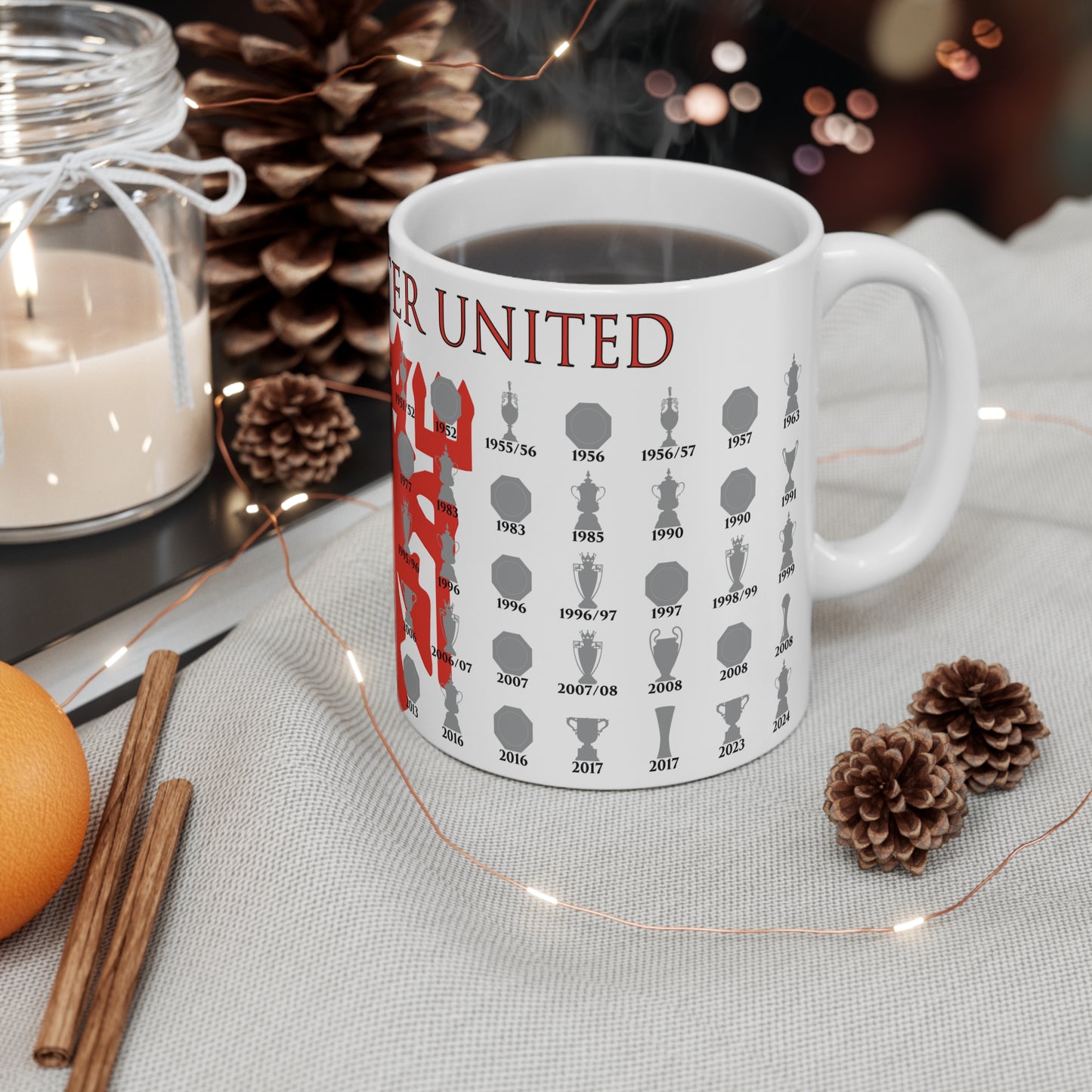 Manchester United Trophies Collection & Devil Mug - White