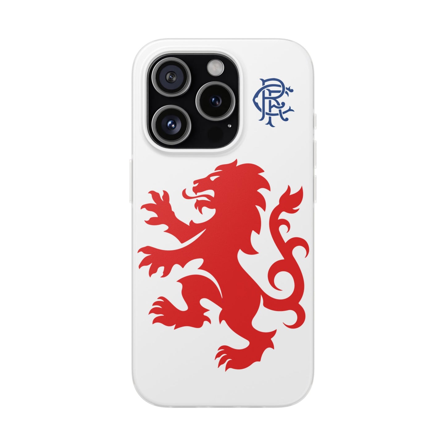 Rangers Lion & Monogram White iPhone Flexi Case - iPhone 16, 15, 14, Plus/Pro/Pro Max