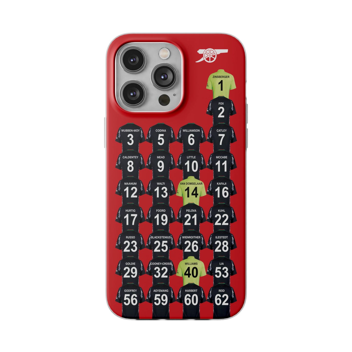 Arsenal Women Away Kit iPhone Flexi Case - iPhone 16, 15, 14, 13, 12, Mini/Plus/Pro/Pro Max - Red