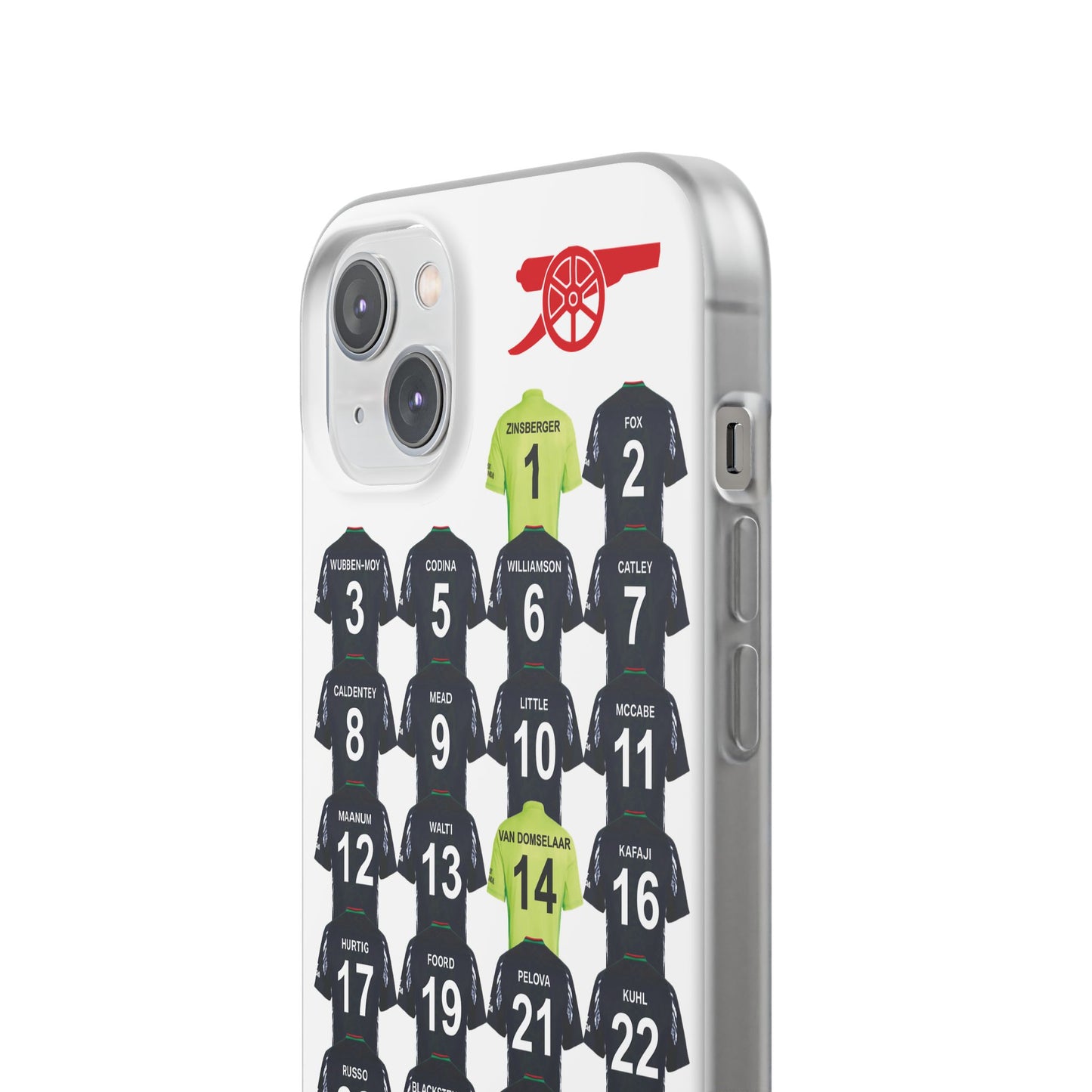 Arsenal Women Away Kit iPhone Flexi Case - iPhone 16, 15, 14, 13, 12, Mini/Plus/Pro/Pro Max - White