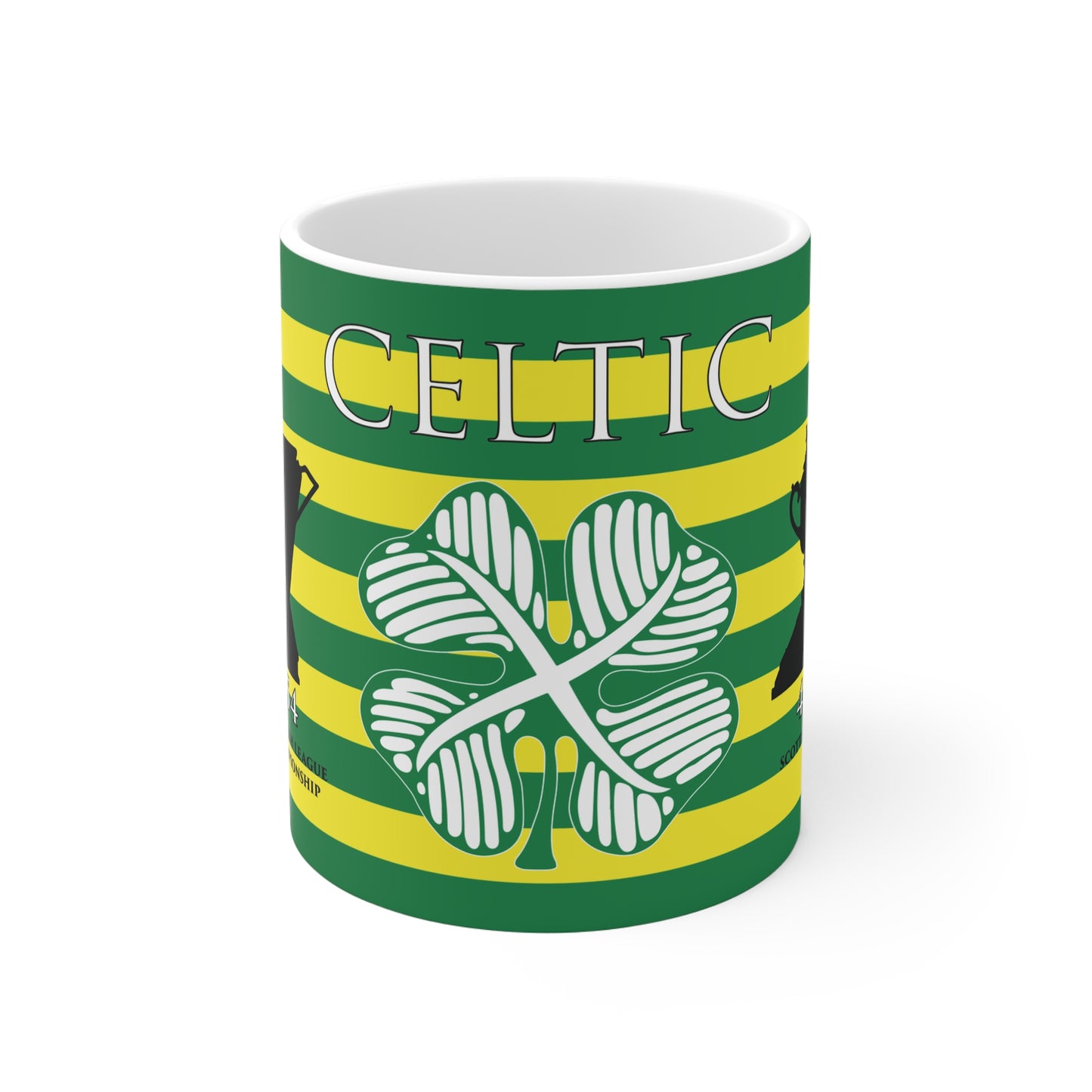 Celtic Trophies & Clover Mug - Yellow Hoops