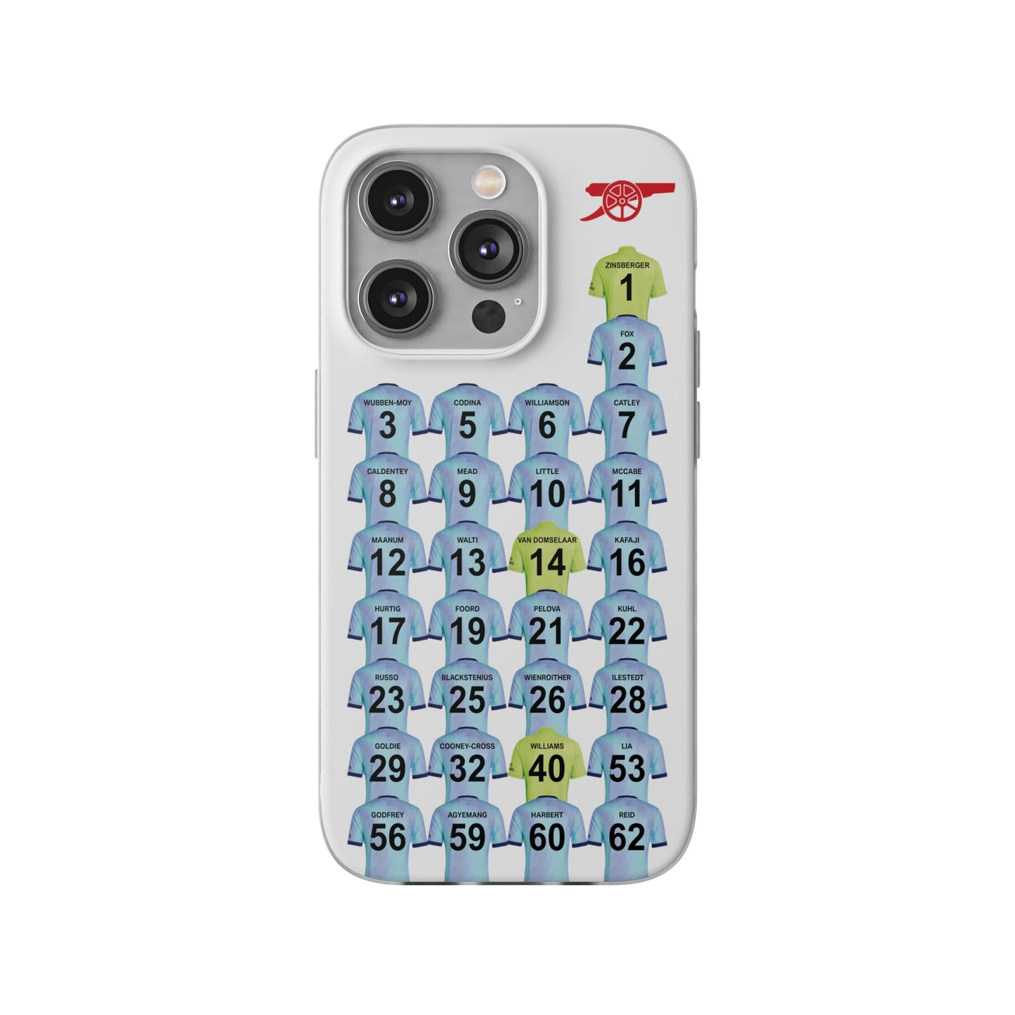 Arsenal Women Third Kit iPhone Flexi Case - iPhone 16, 15, 14, 13, 12, Mini/Plus/Pro/Pro Max - White