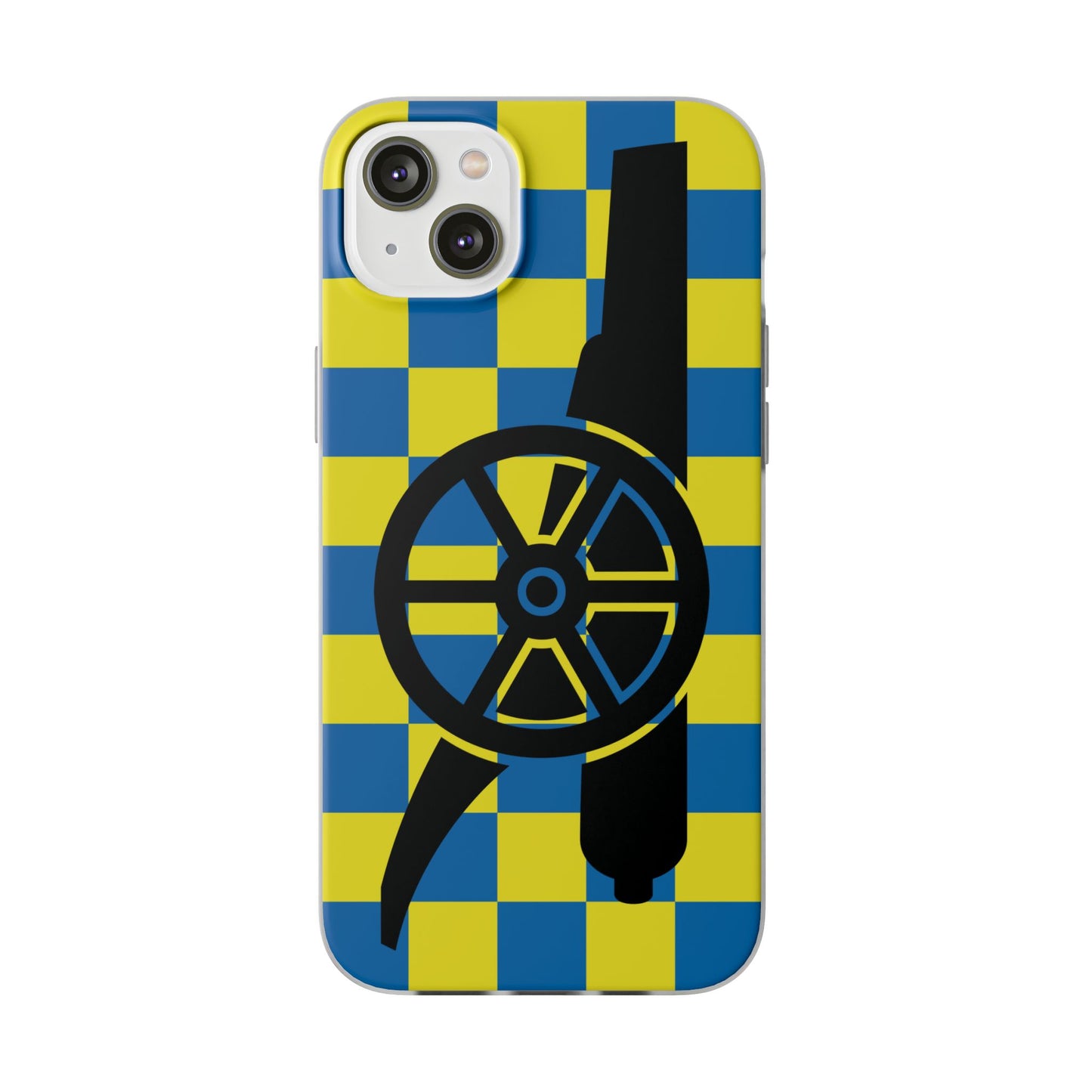 Arsenal Cannon Blue & Yellow Chequered iPhone Flexi Case - iPhone 16, 15, 14, Plus/Pro/Pro Max