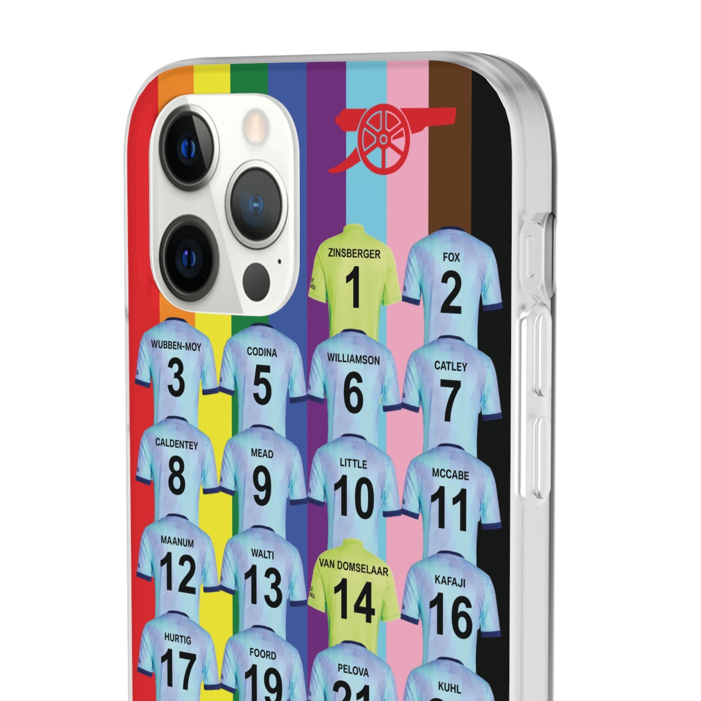 Arsenal Women Third Kit iPhone Flexi Case - iPhone 16, 15, 14, 13, 12, Mini/Plus/Pro/Pro Max - Rainbow