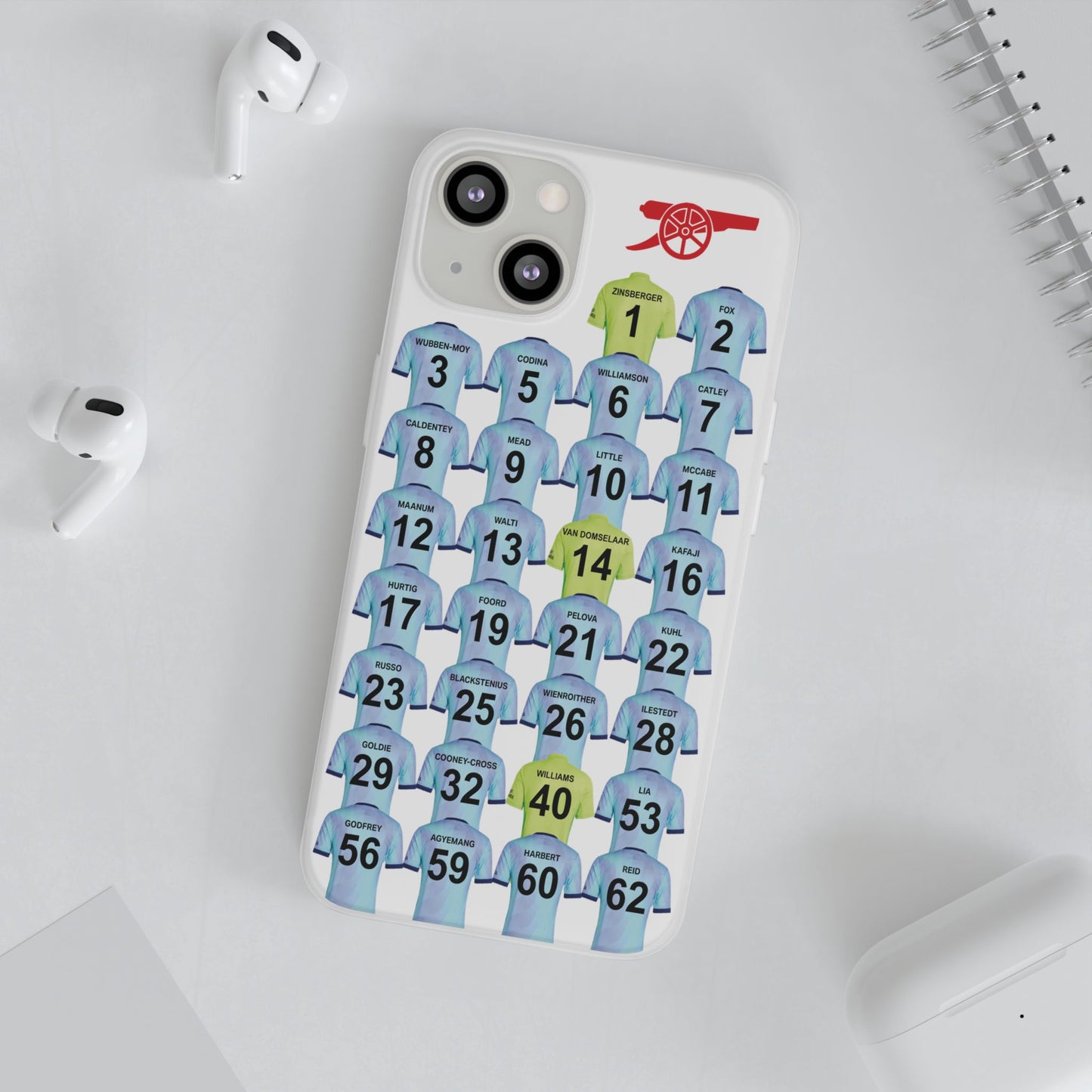 Arsenal Women Third Kit iPhone Flexi Case - iPhone 16, 15, 14, 13, 12, Mini/Plus/Pro/Pro Max - White