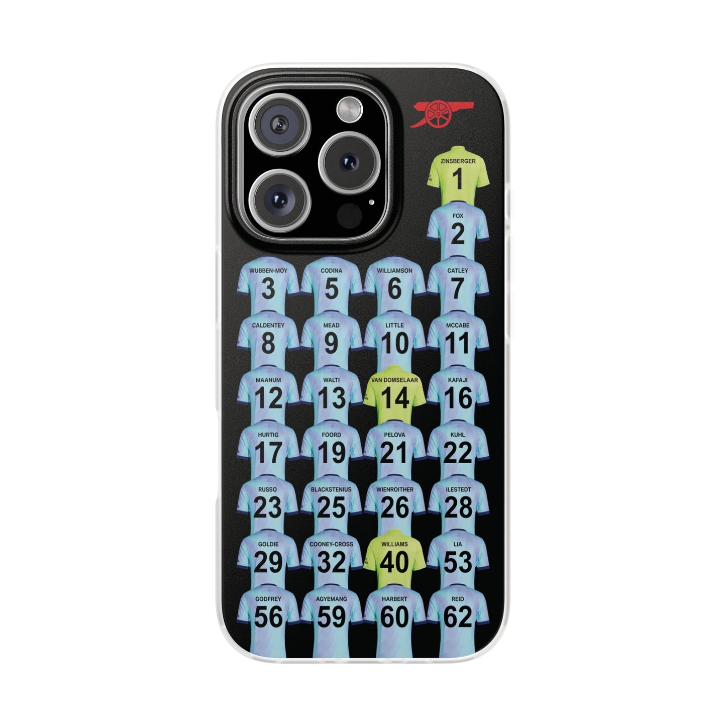 Arsenal Women Third Kit iPhone Flexi Case - iPhone 16, 15, 14, 13, 12, Mini/Plus/Pro/Pro Max - Black