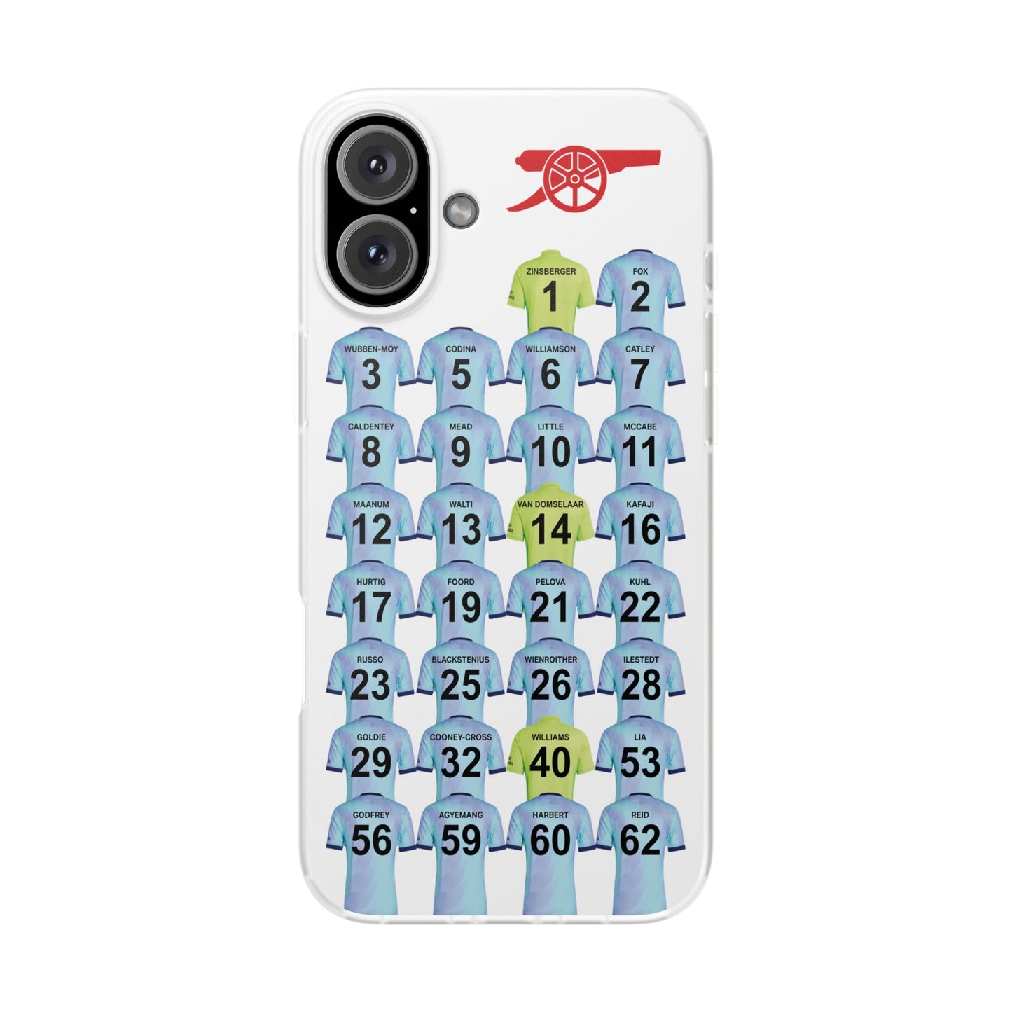 Arsenal Women Third Kit iPhone Flexi Case - iPhone 16, 15, 14, 13, 12, Mini/Plus/Pro/Pro Max - White