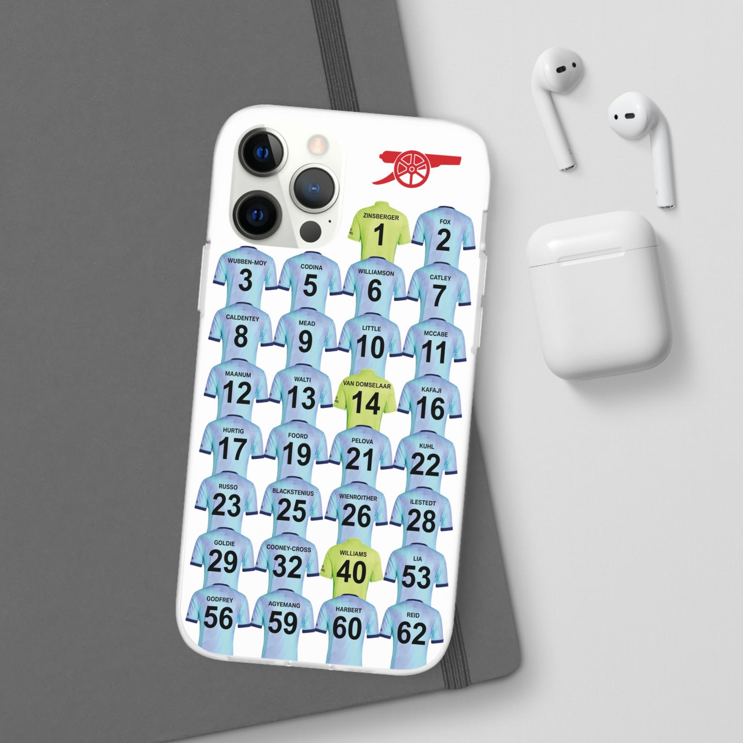 Arsenal Women Third Kit iPhone Flexi Case - iPhone 16, 15, 14, 13, 12, Mini/Plus/Pro/Pro Max - White