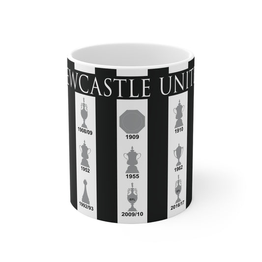 Newcastle United Trophies Collection Mug UPDATED - White Text Striped