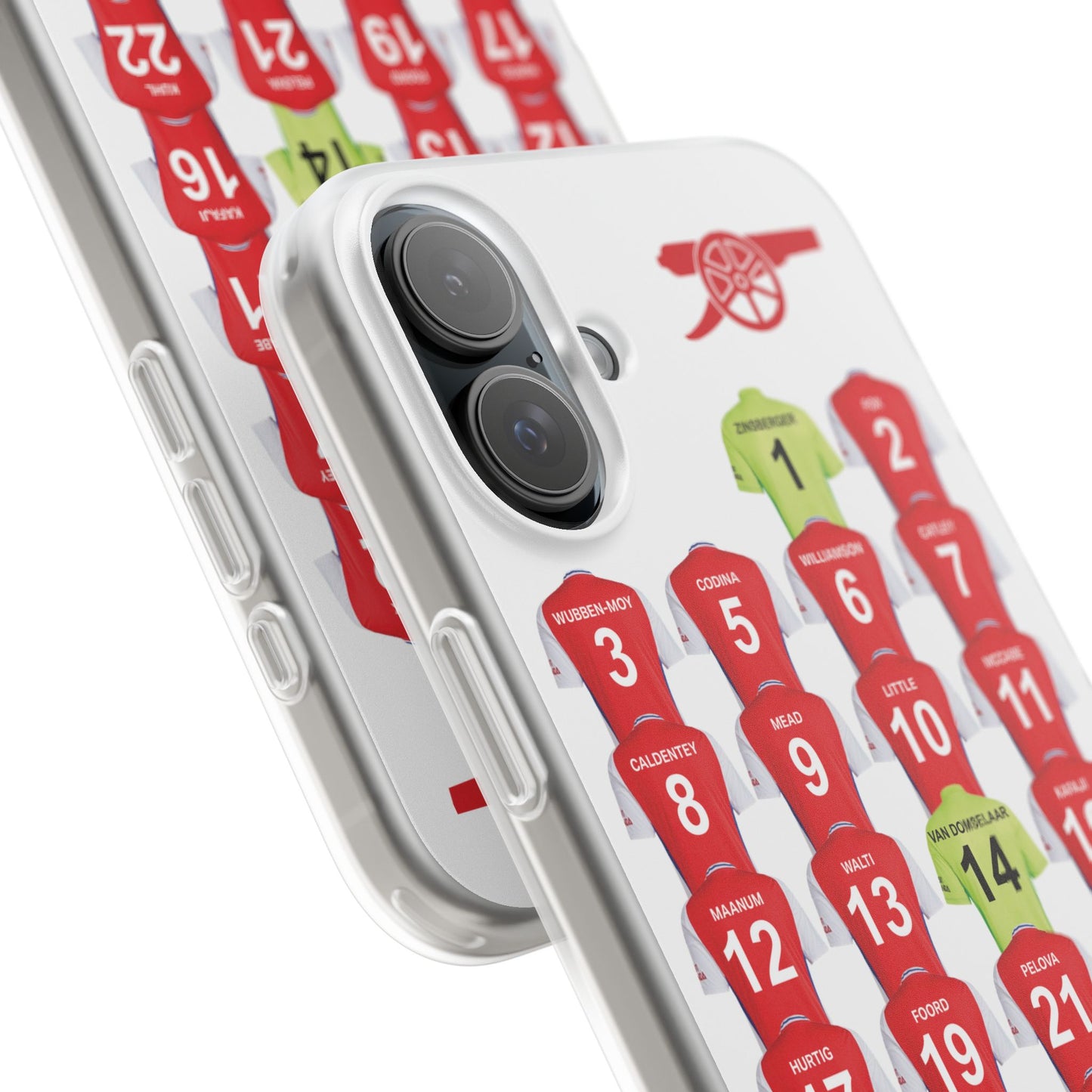 Arsenal Women Home Kit iPhone Flexi Case - iPhone 16, 15, 14, 13, 12, Mini/Plus/Pro/Pro Max - White