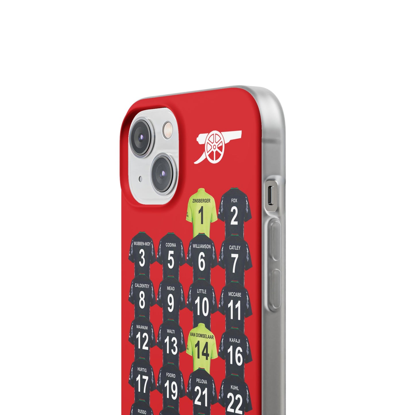 Arsenal Women Away Kit iPhone Flexi Case - iPhone 16, 15, 14, 13, 12, Mini/Plus/Pro/Pro Max - Red