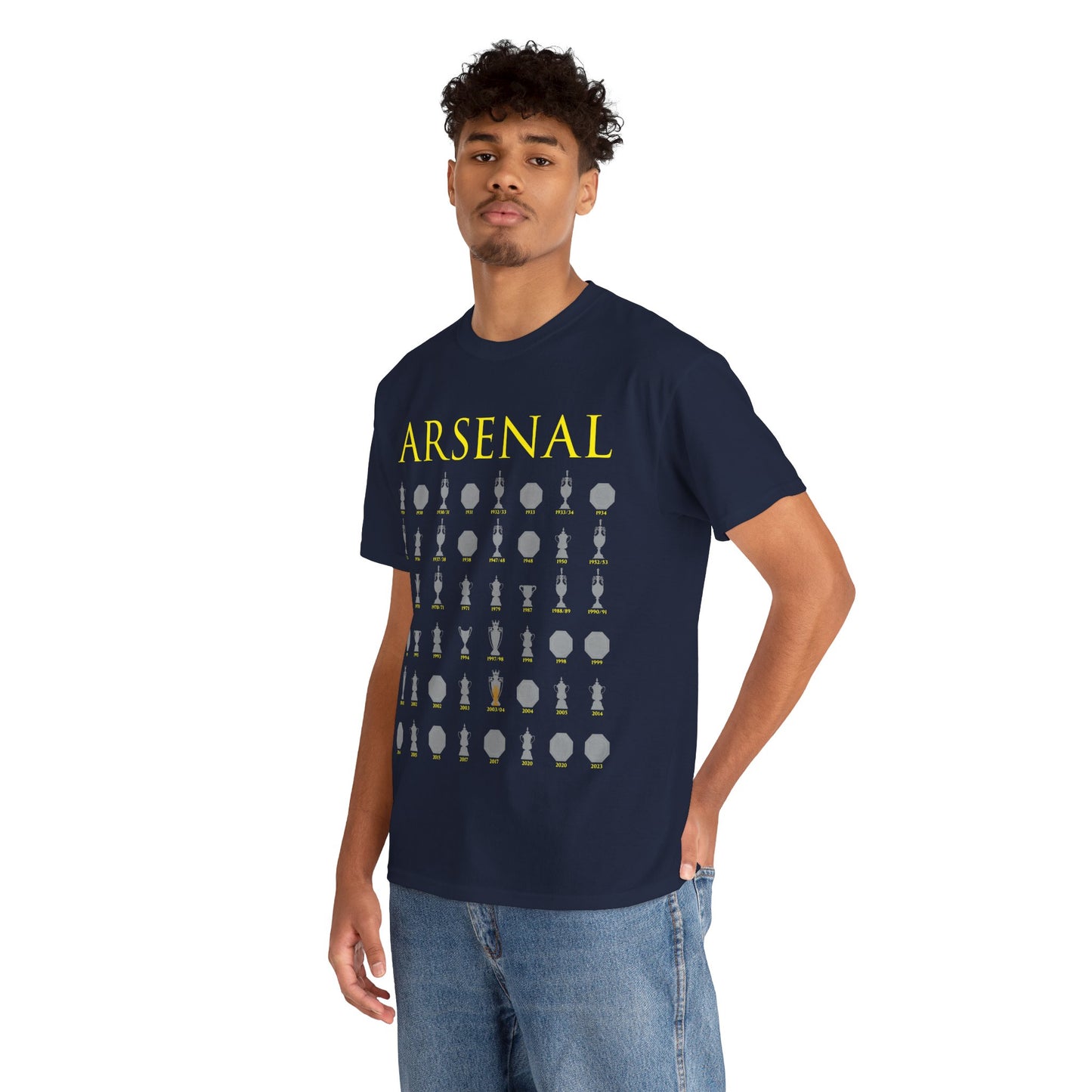Arsenal Trophies Collection Unisex Heavy Cotton T-Shirt - Red/White/Black/Gold/Royal/Charcoal/Navy