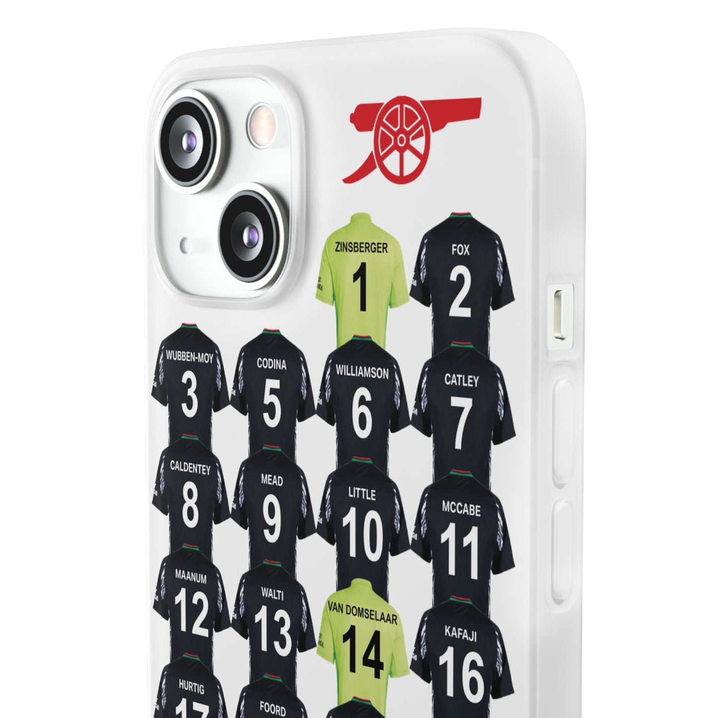 Arsenal Women Away Kit iPhone Flexi Case - iPhone 16, 15, 14, 13, 12, Mini/Plus/Pro/Pro Max - White