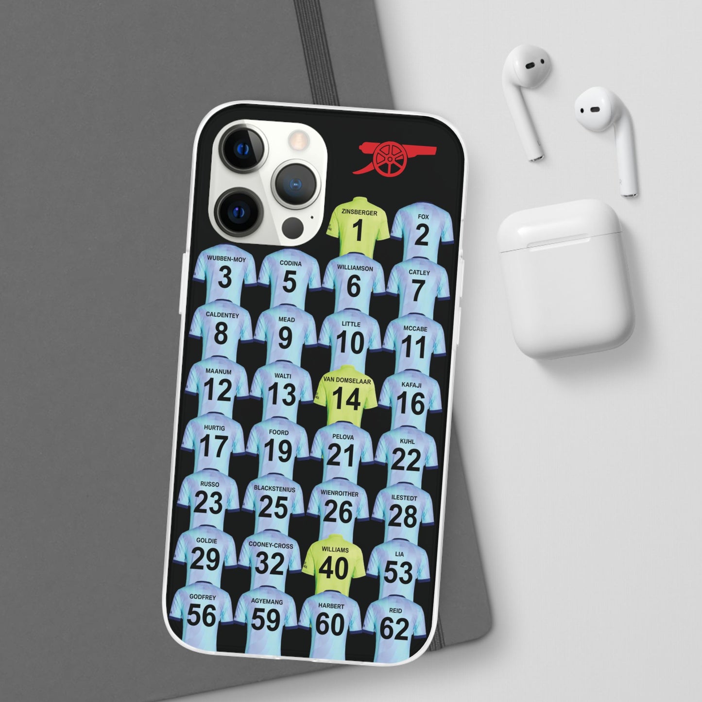 Arsenal Women Third Kit iPhone Flexi Case - iPhone 16, 15, 14, 13, 12, Mini/Plus/Pro/Pro Max - Black