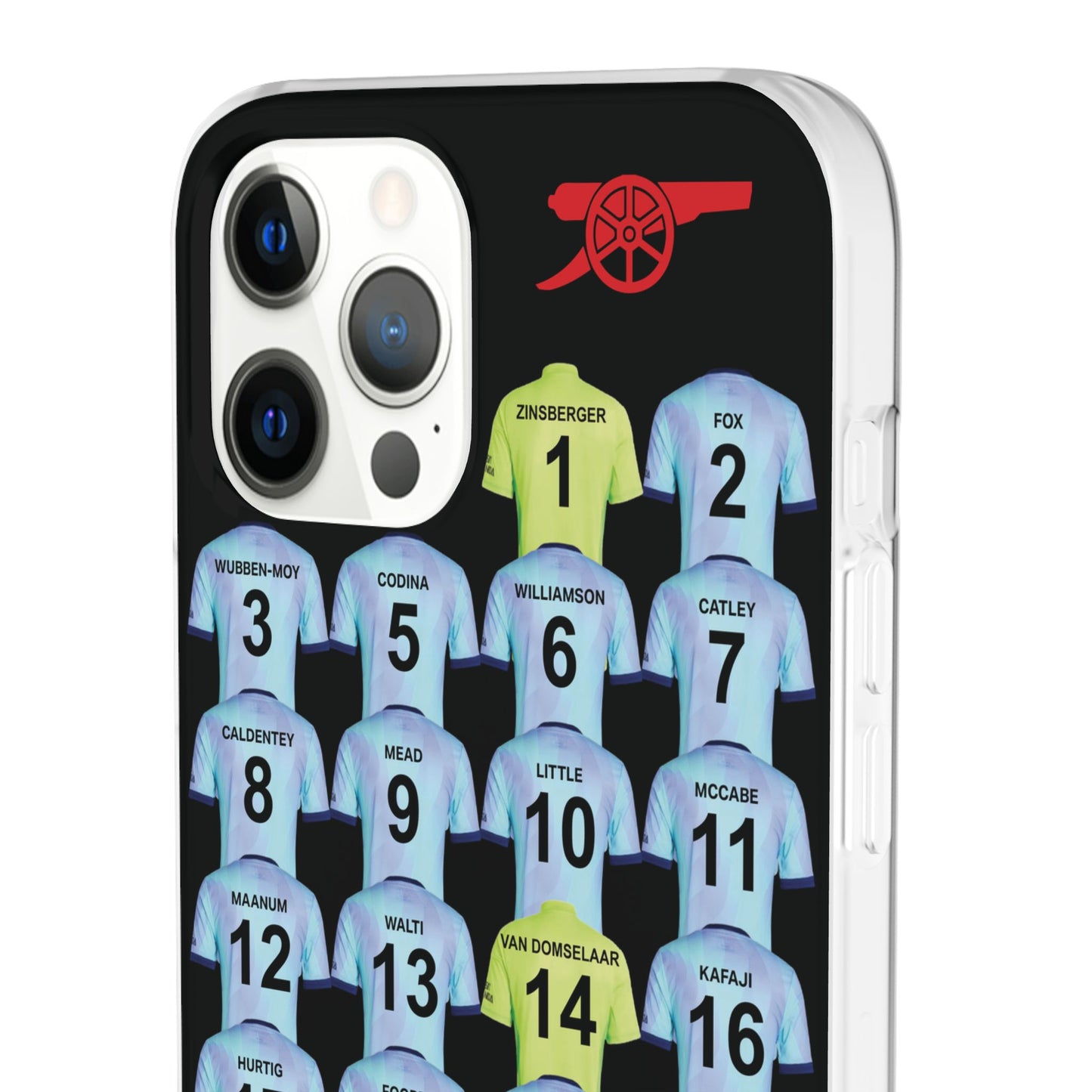 Arsenal Women Third Kit iPhone Flexi Case - iPhone 16, 15, 14, 13, 12, Mini/Plus/Pro/Pro Max - Black