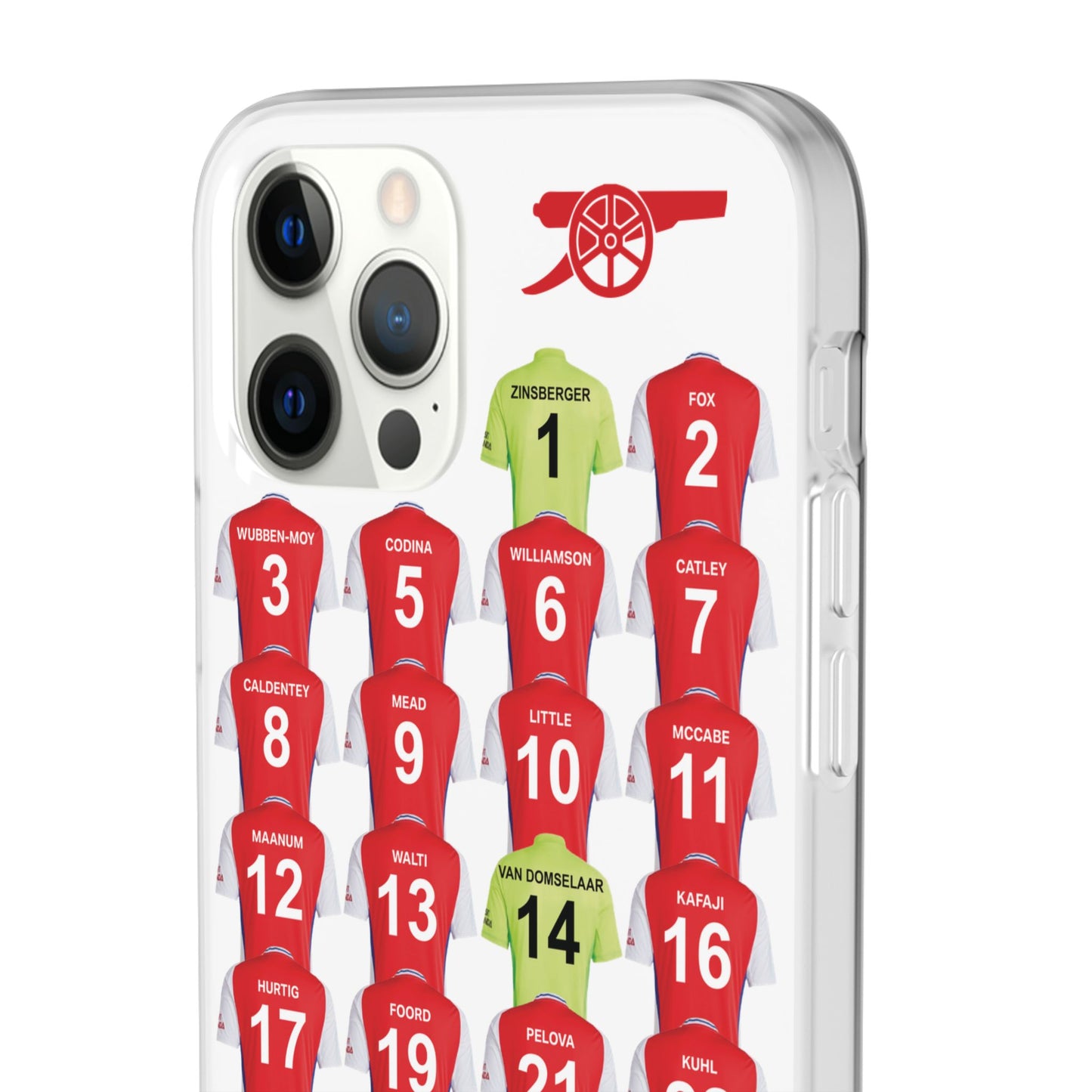 Arsenal Women Home Kit iPhone Flexi Case - iPhone 16, 15, 14, 13, 12, Mini/Plus/Pro/Pro Max - White