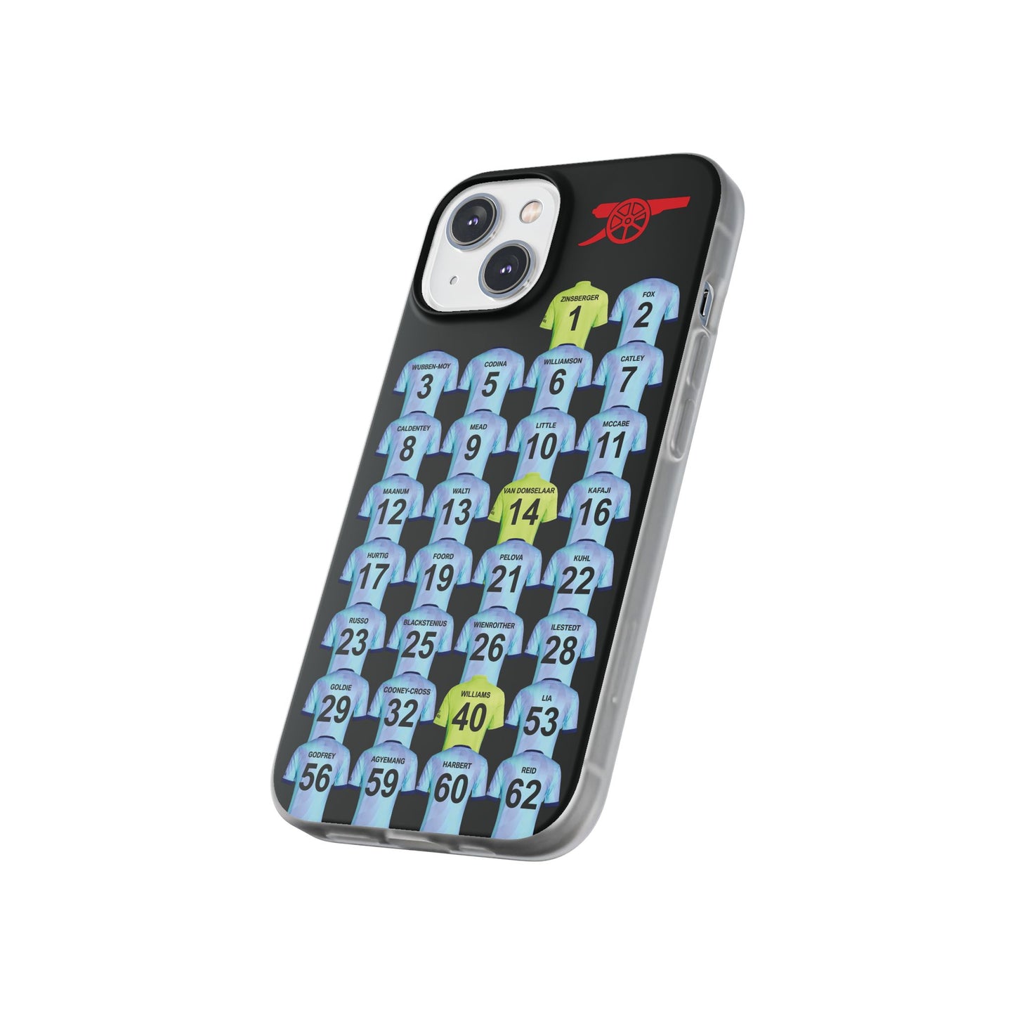 Arsenal Women Third Kit iPhone Flexi Case - iPhone 16, 15, 14, 13, 12, Mini/Plus/Pro/Pro Max - Black