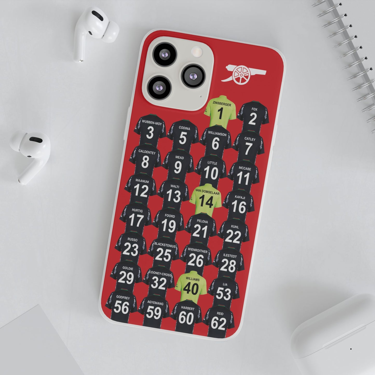 Arsenal Women Away Kit iPhone Flexi Case - iPhone 16, 15, 14, 13, 12, Mini/Plus/Pro/Pro Max - Red