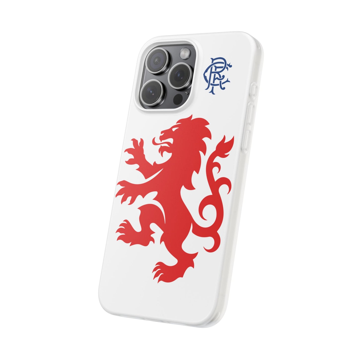 Rangers Lion & Monogram White iPhone Flexi Case - iPhone 16, 15, 14, Plus/Pro/Pro Max