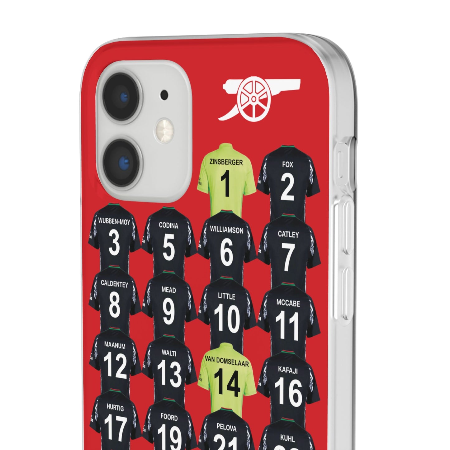 Arsenal Women Away Kit iPhone Flexi Case - iPhone 16, 15, 14, 13, 12, Mini/Plus/Pro/Pro Max - Red