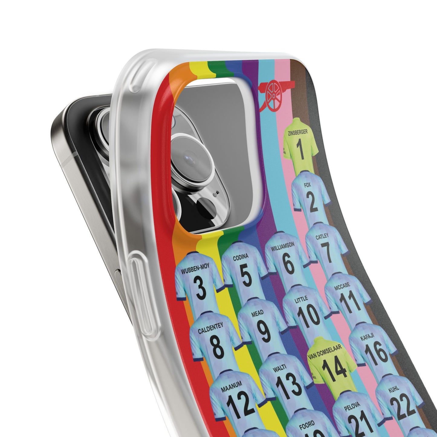 Arsenal Women Third Kit iPhone Flexi Case - iPhone 16, 15, 14, 13, 12, Mini/Plus/Pro/Pro Max - Rainbow