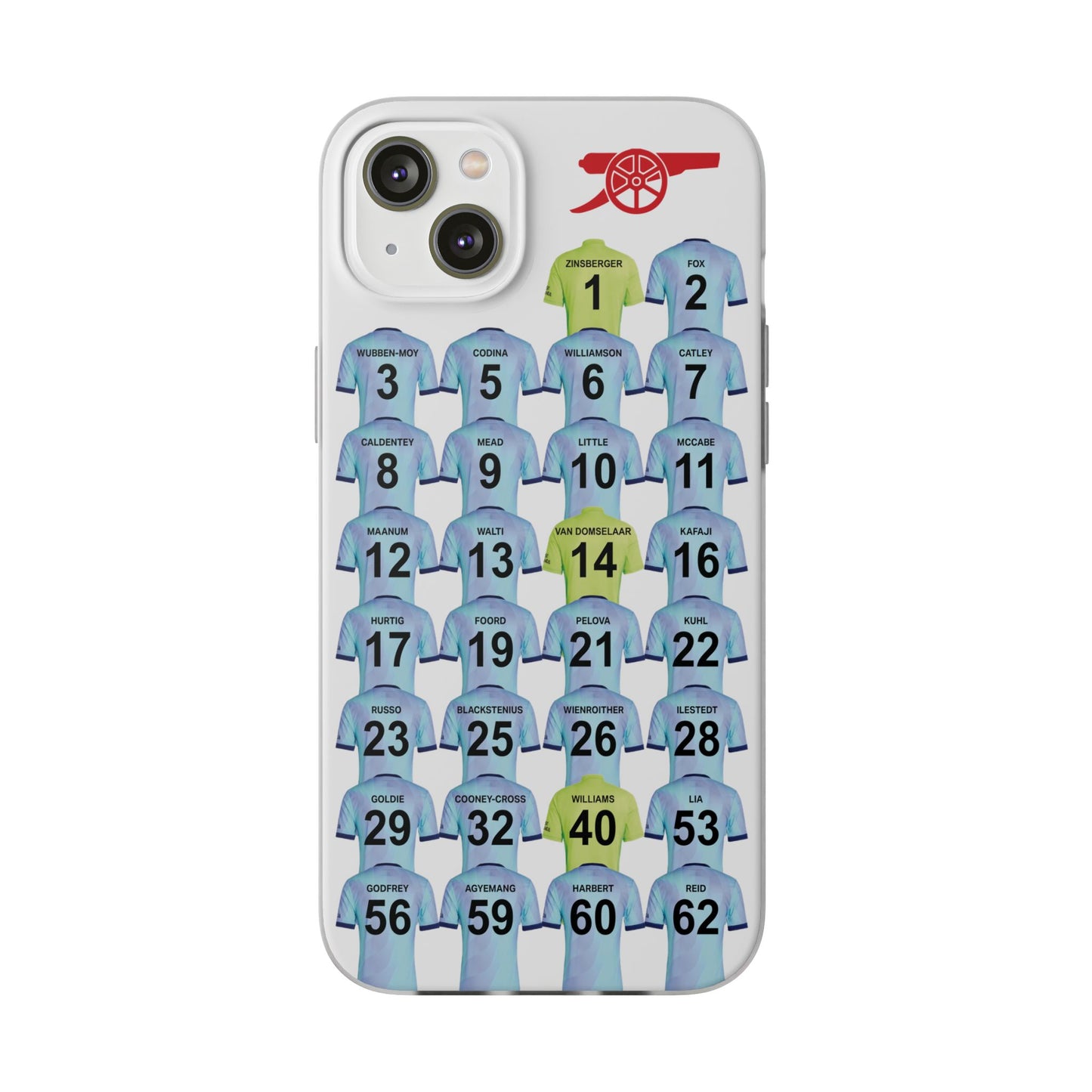 Arsenal Women Third Kit iPhone Flexi Case - iPhone 16, 15, 14, 13, 12, Mini/Plus/Pro/Pro Max - White