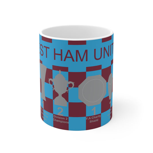 West Ham United Claret & Blue Chequered Trophies Mug - Claret Text