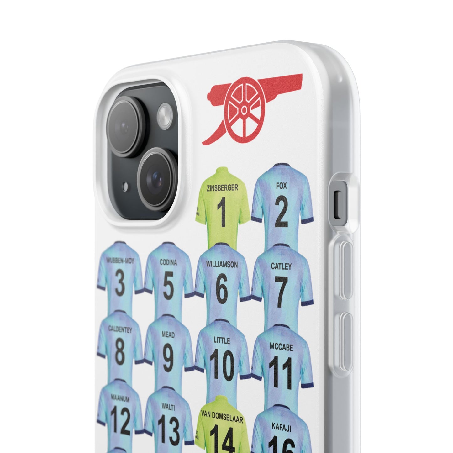 Arsenal Women Third Kit iPhone Flexi Case - iPhone 16, 15, 14, 13, 12, Mini/Plus/Pro/Pro Max - White