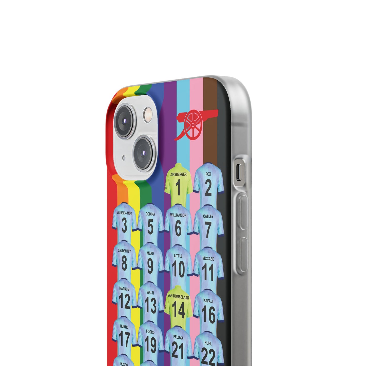 Arsenal Women Third Kit iPhone Flexi Case - iPhone 16, 15, 14, 13, 12, Mini/Plus/Pro/Pro Max - Rainbow