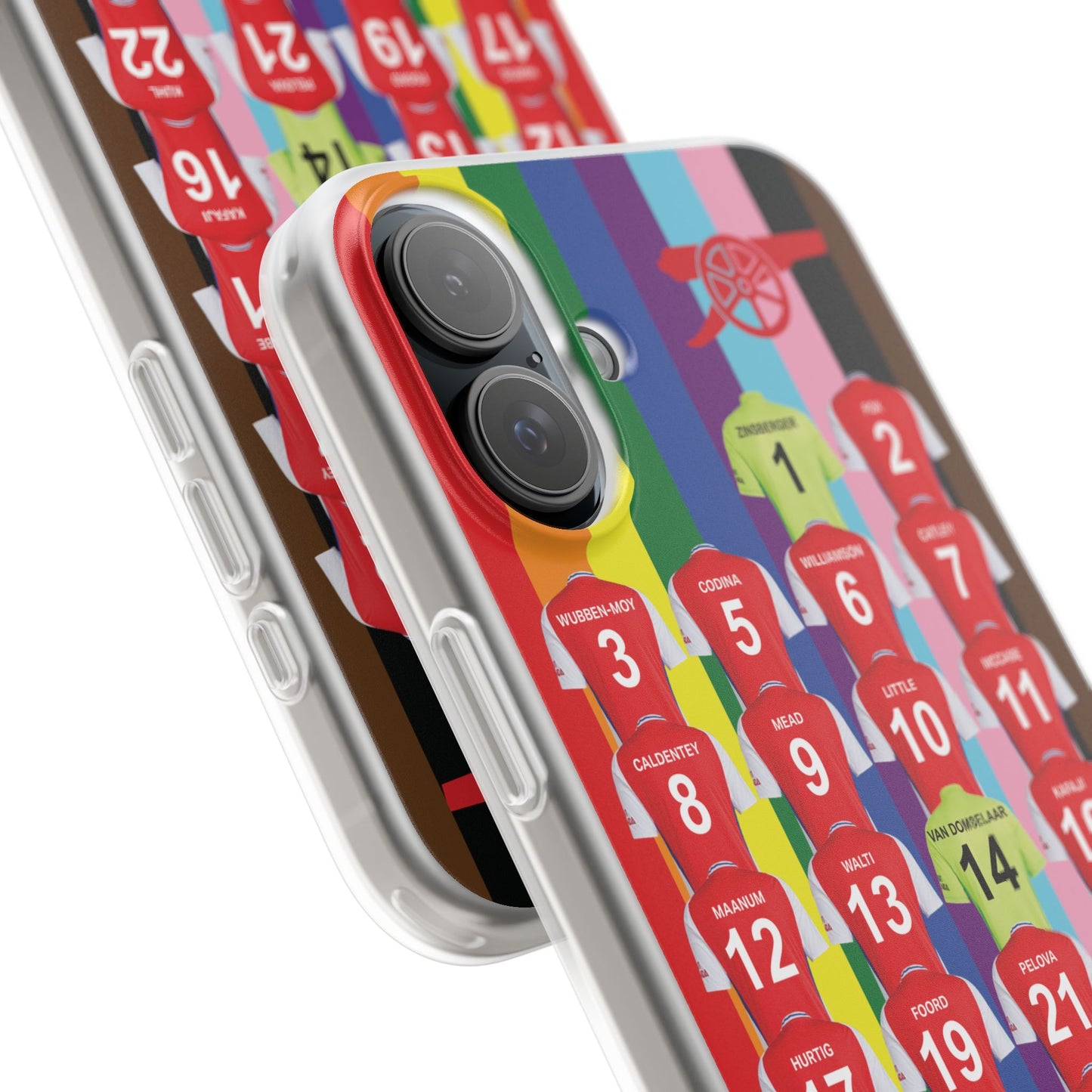 Arsenal Women Home Kit iPhone Flexi Case - iPhone 16, 15, 14, 13, 12, Mini/Plus/Pro/Pro Max - Rainbow