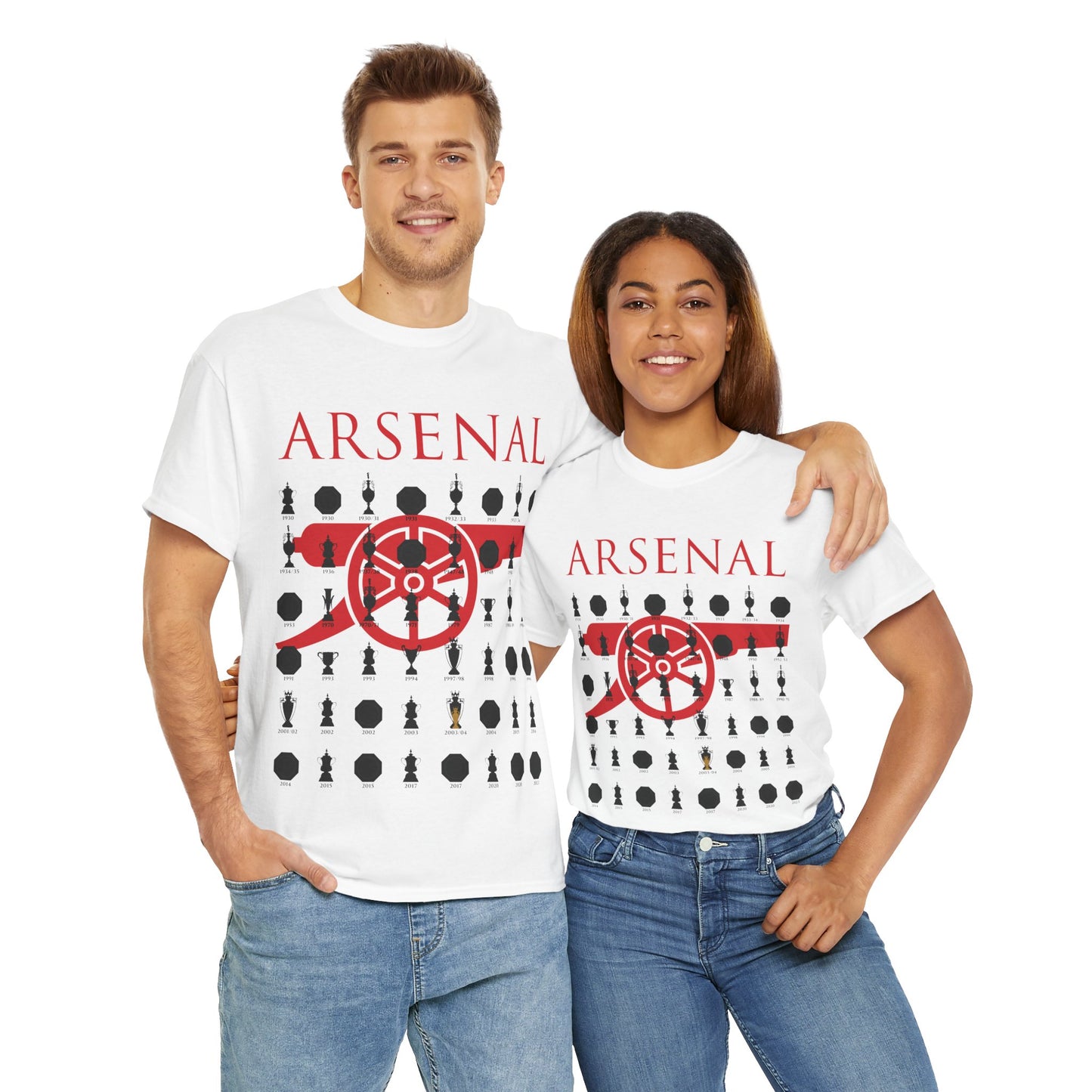 Arsenal Cannon & Trophies Collection Unisex Heavy Cotton T-Shirt - Red/Black/White/Sport Grey/Royal/Gold/Navy
