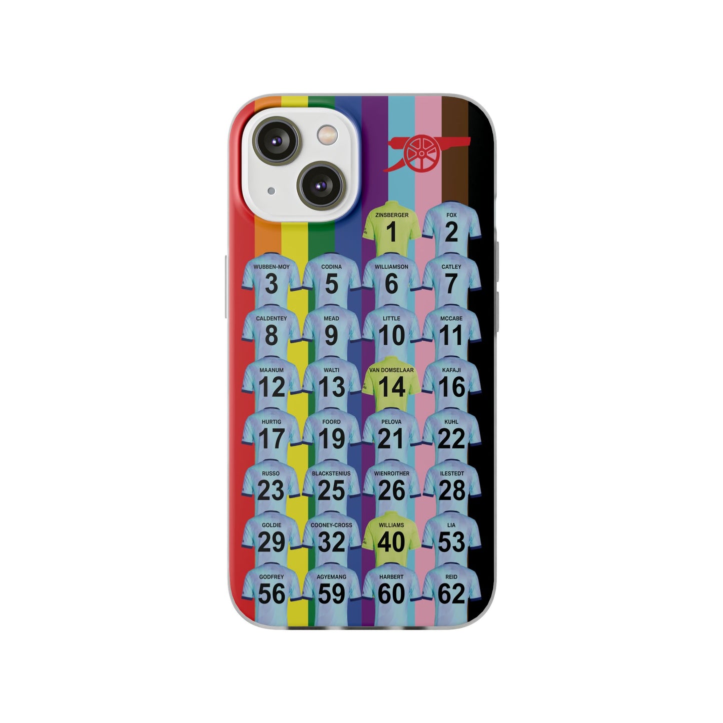 Arsenal Women Third Kit iPhone Flexi Case - iPhone 16, 15, 14, 13, 12, Mini/Plus/Pro/Pro Max - Rainbow