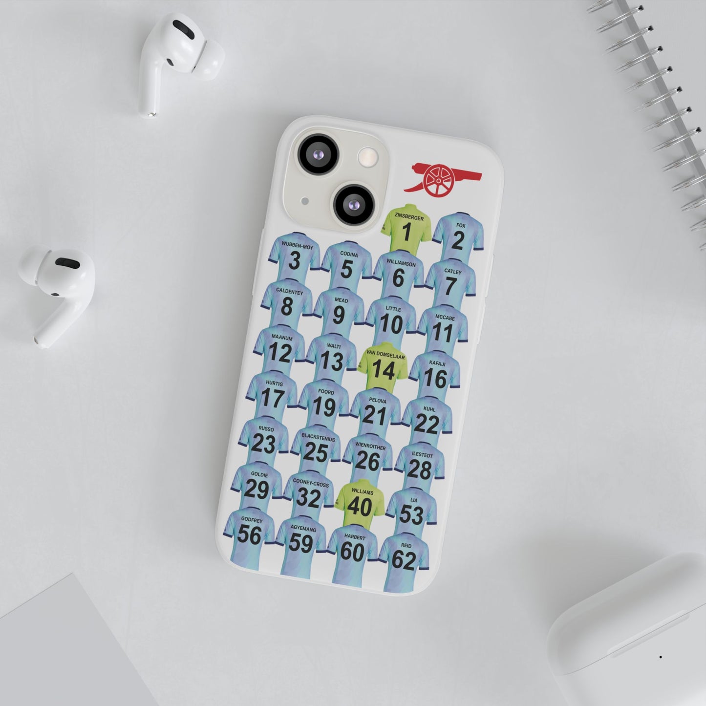 Arsenal Women Third Kit iPhone Flexi Case - iPhone 16, 15, 14, 13, 12, Mini/Plus/Pro/Pro Max - White