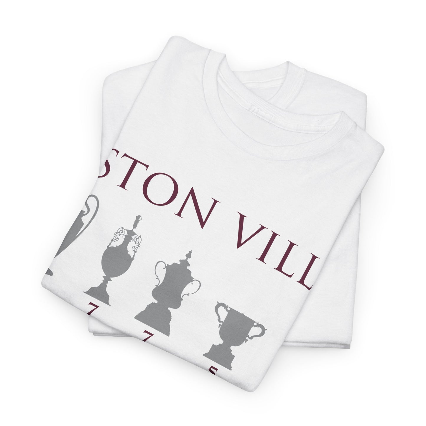 Aston Villa Trophies Unisex Heavy Cotton T-Shirt - Maroon/White/Light Blue