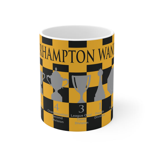 Wolverhampton Wanderers Chequered Trophies Mug - Black Header Text