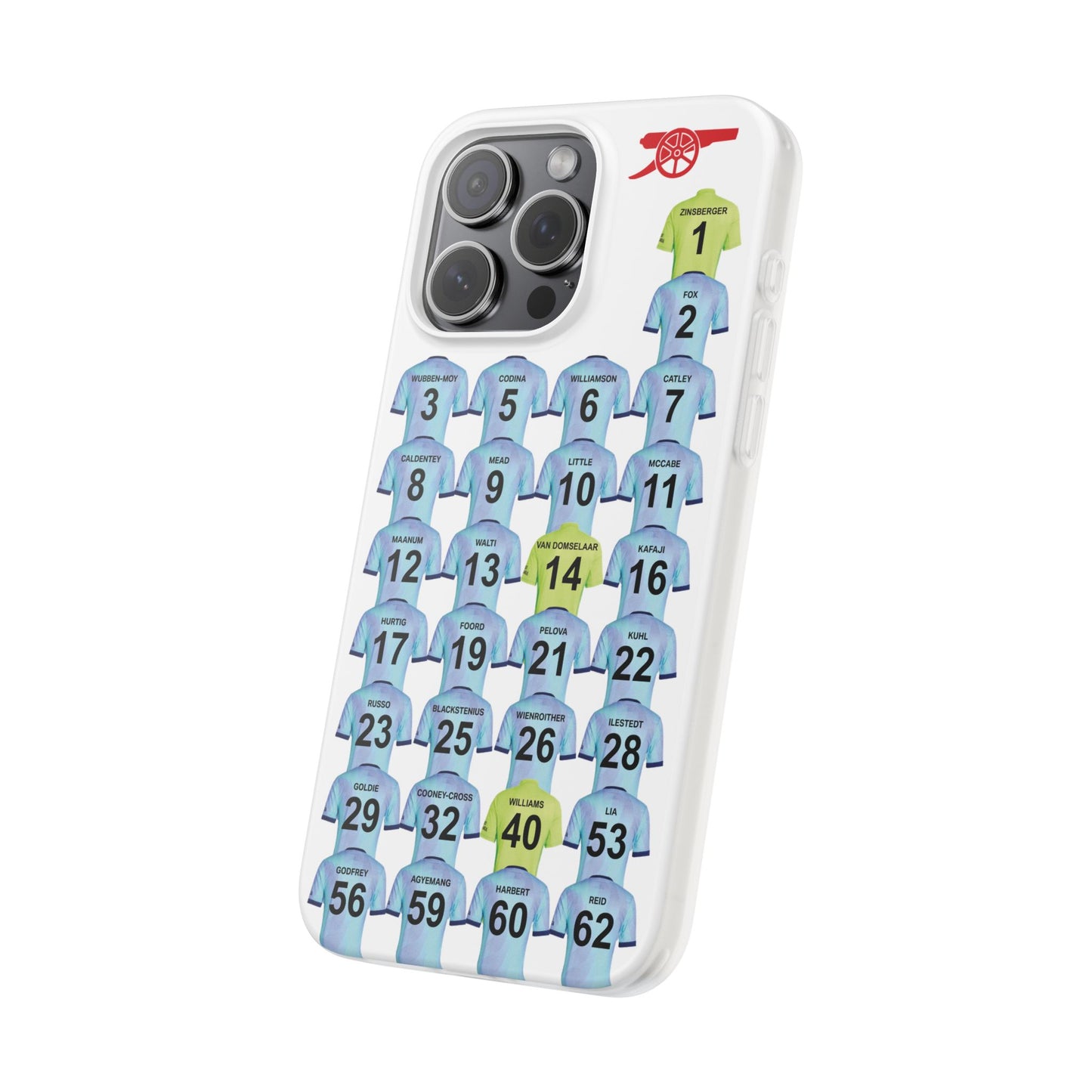 Arsenal Women Third Kit iPhone Flexi Case - iPhone 16, 15, 14, 13, 12, Mini/Plus/Pro/Pro Max - White