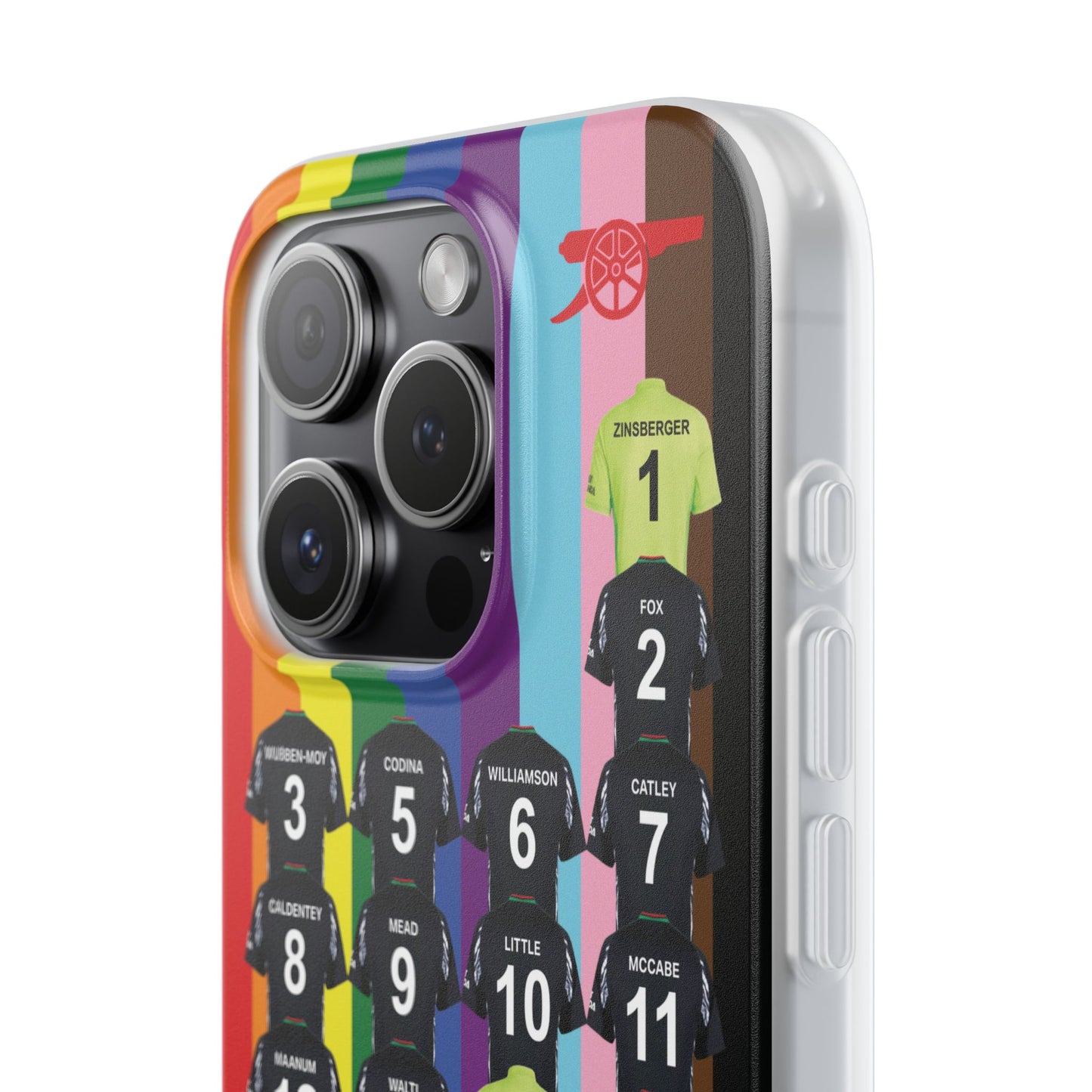 Arsenal Women Away Kit iPhone Flexi Case - iPhone 16, 15, 14, 13, 12, Mini/Plus/Pro/Pro Max - Rainbow