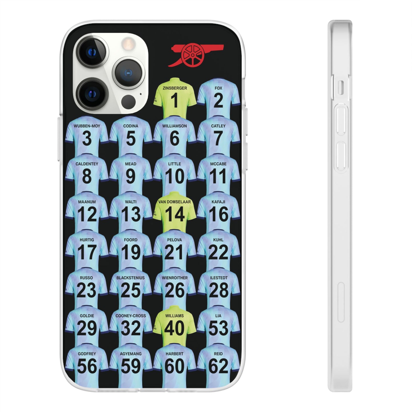 Arsenal Women Third Kit iPhone Flexi Case - iPhone 16, 15, 14, 13, 12, Mini/Plus/Pro/Pro Max - Black