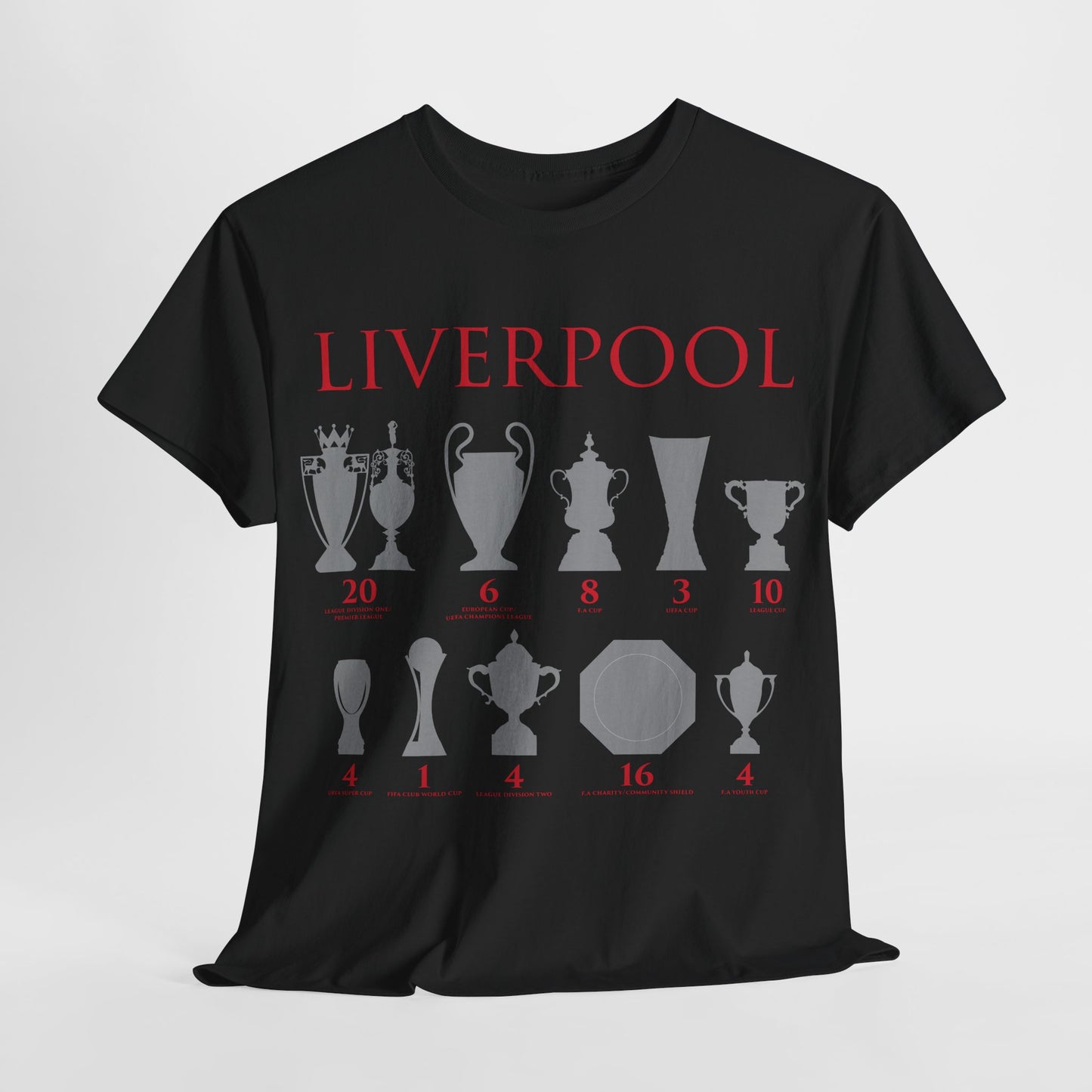Liverpool Trophies Unisex Heavy Cotton T-Shirt - Red/White/Black/Gold