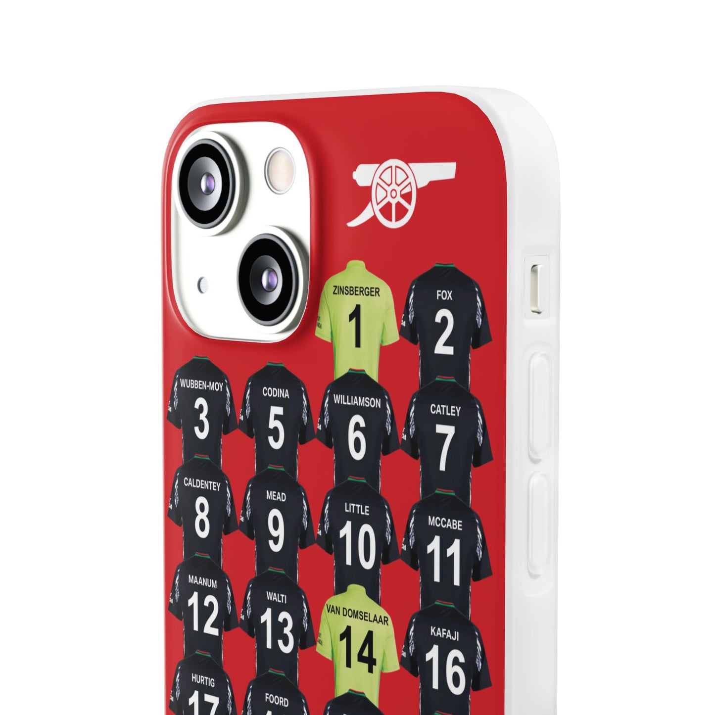 Arsenal Women Away Kit iPhone Flexi Case - iPhone 16, 15, 14, 13, 12, Mini/Plus/Pro/Pro Max - Red