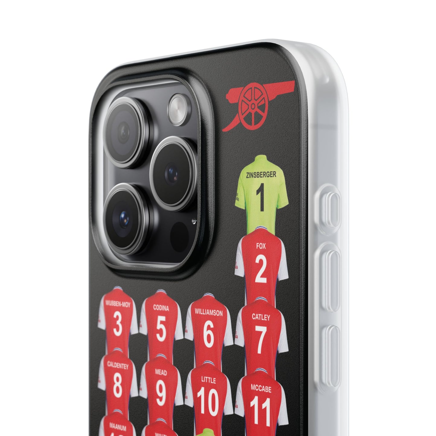 Arsenal Women Home Kit iPhone Flexi Case - iPhone 16, 15, 14, 13, 12, Mini/Plus/Pro/Pro Max - Black