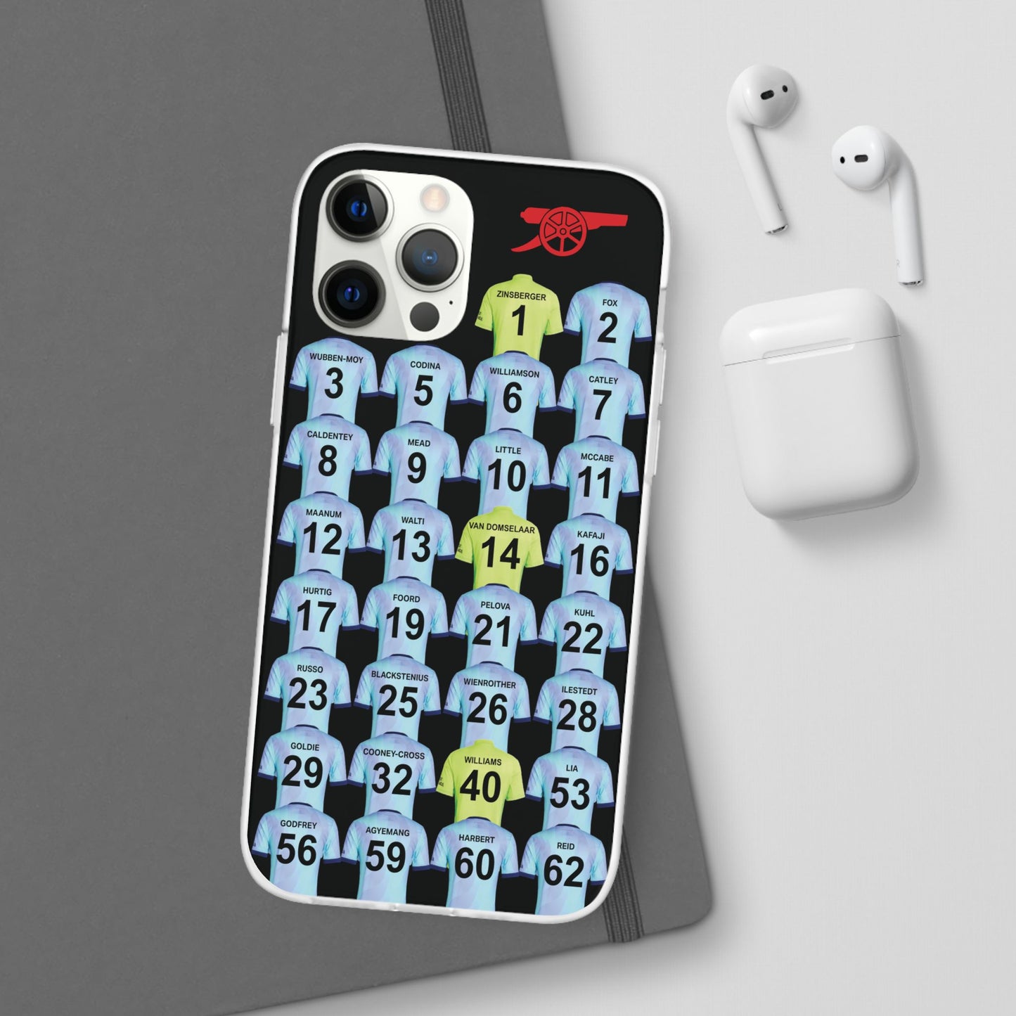 Arsenal Women Third Kit iPhone Flexi Case - iPhone 16, 15, 14, 13, 12, Mini/Plus/Pro/Pro Max - Black