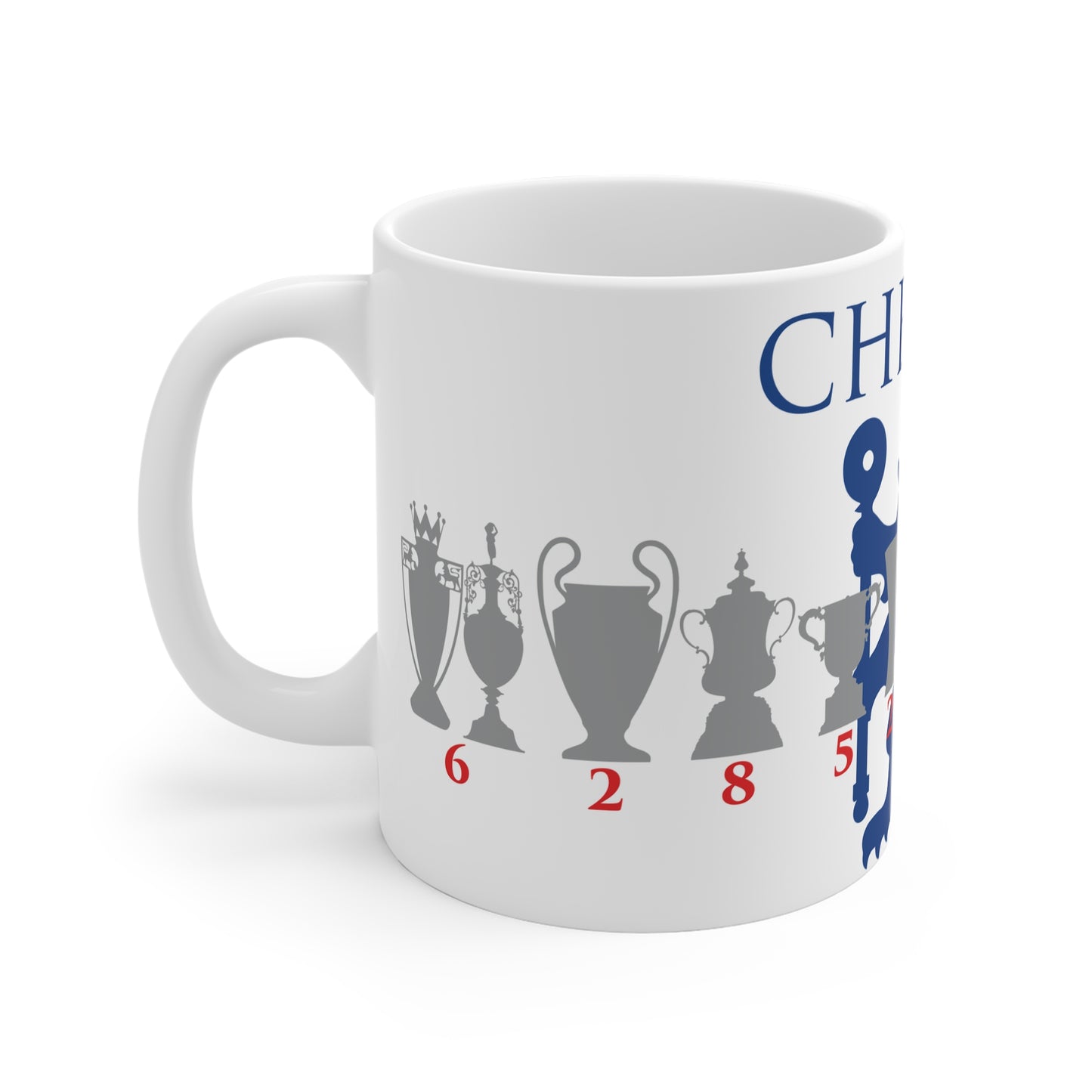 Chelsea Trophies & Lion Mug - White