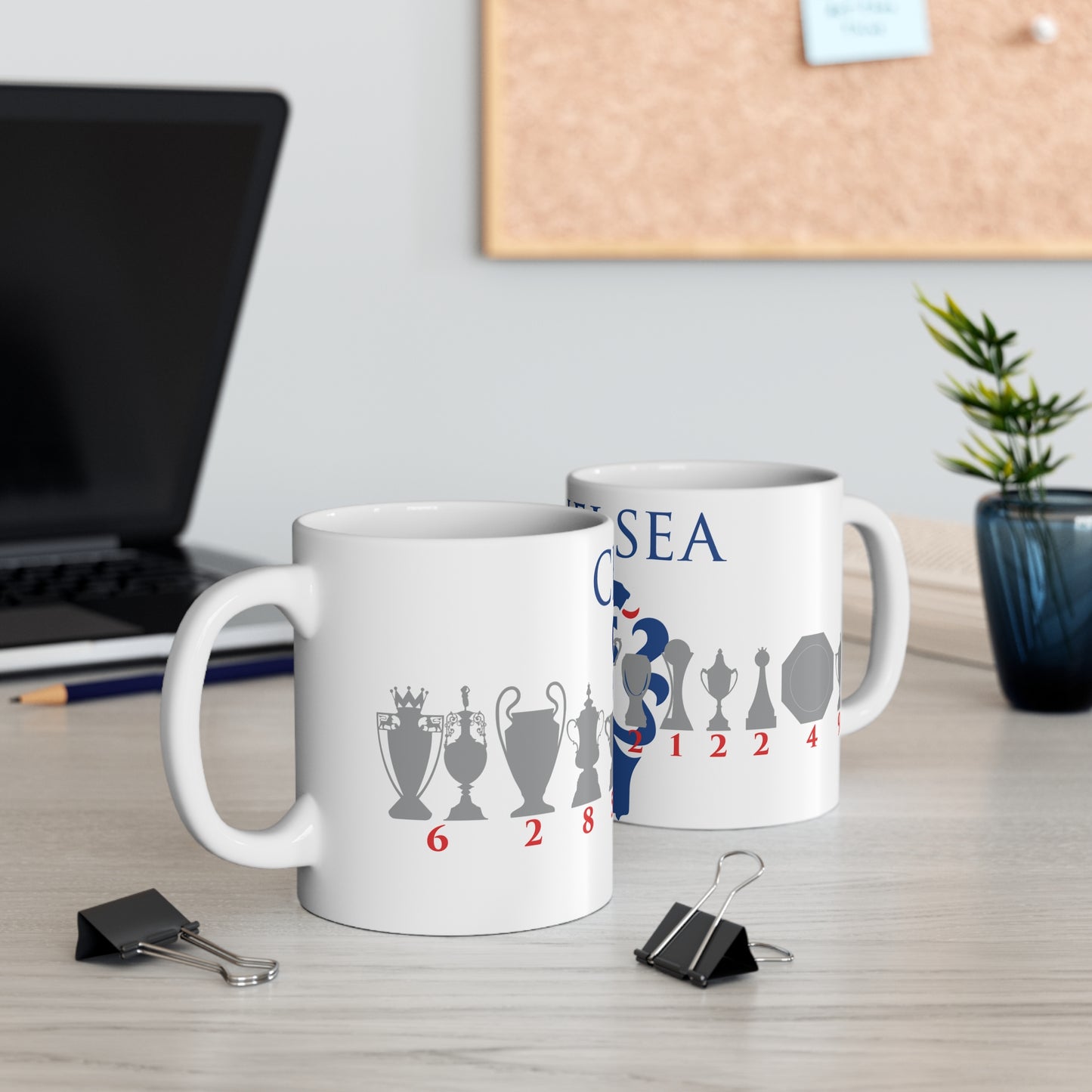 Chelsea Trophies & Lion Mug - White