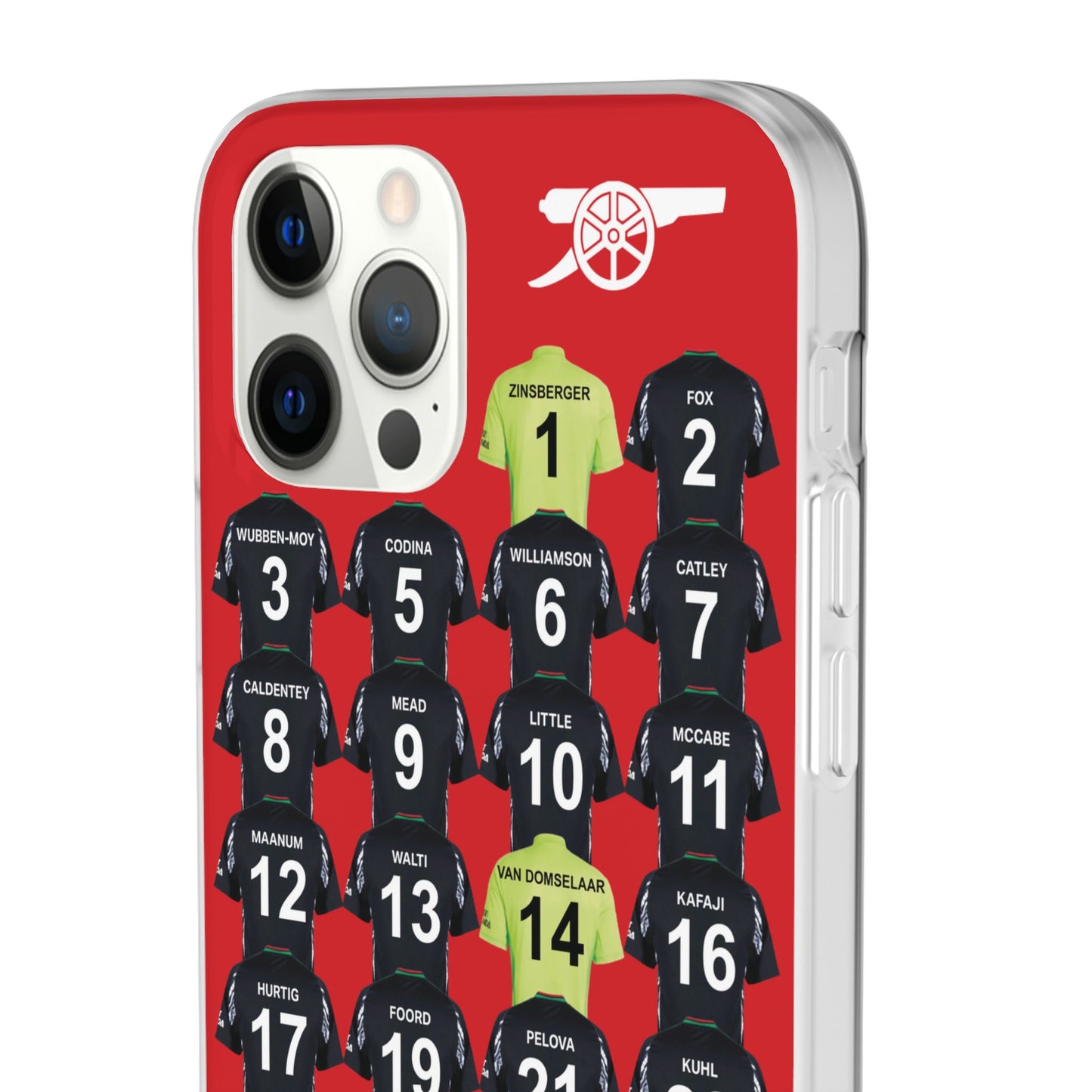 Arsenal Women Away Kit iPhone Flexi Case - iPhone 16, 15, 14, 13, 12, Mini/Plus/Pro/Pro Max - Red