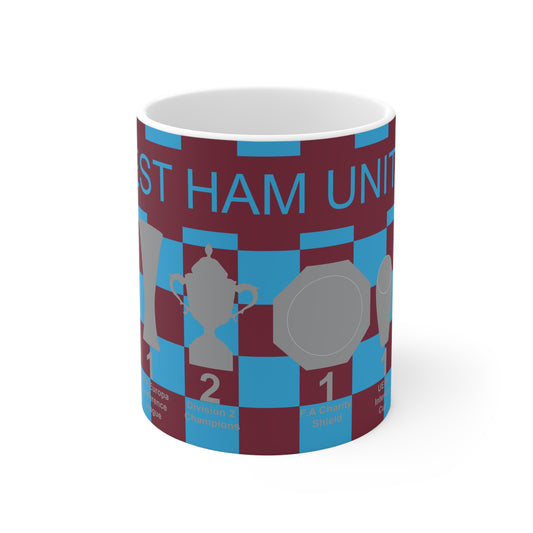 West Ham United Claret & Blue Chequered Trophies Mug - Blue Text