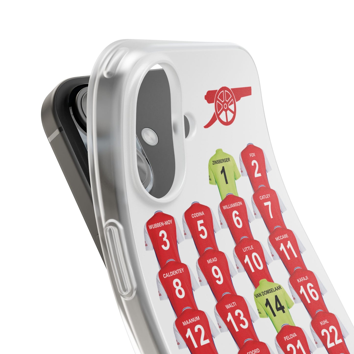 Arsenal Women Home Kit iPhone Flexi Case - iPhone 16, 15, 14, 13, 12, Mini/Plus/Pro/Pro Max - White