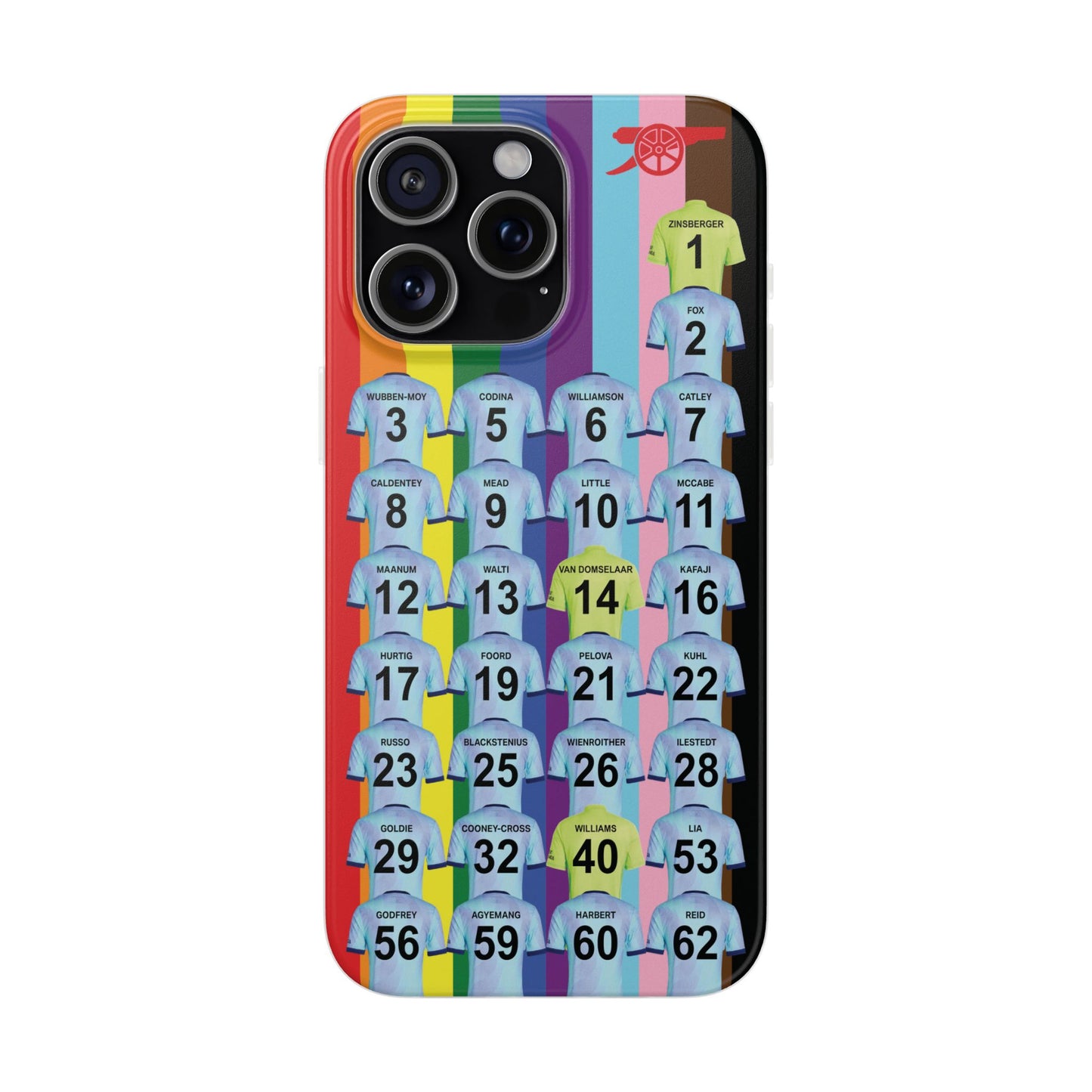 Arsenal Women Third Kit iPhone Flexi Case - iPhone 16, 15, 14, 13, 12, Mini/Plus/Pro/Pro Max - Rainbow