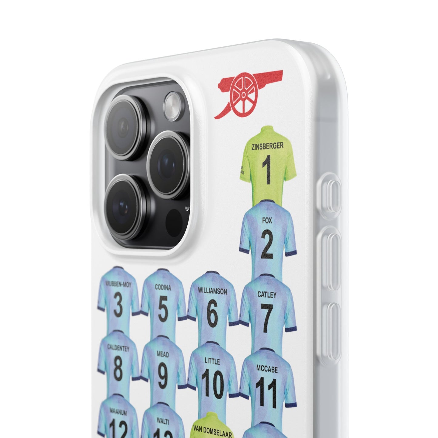 Arsenal Women Third Kit iPhone Flexi Case - iPhone 16, 15, 14, 13, 12, Mini/Plus/Pro/Pro Max - White